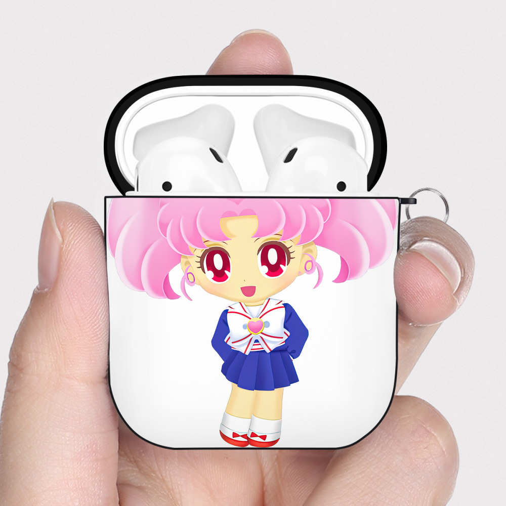 （画像用） 美少女戦士セーラームーン ちびうさ Sailor Moon Chibiusa Tsukino Usagi Small Lady Serenity AirPods 第2世代保護ケース ハードシェル ブラック 耐衝撃・防指紋・カラビナ付き