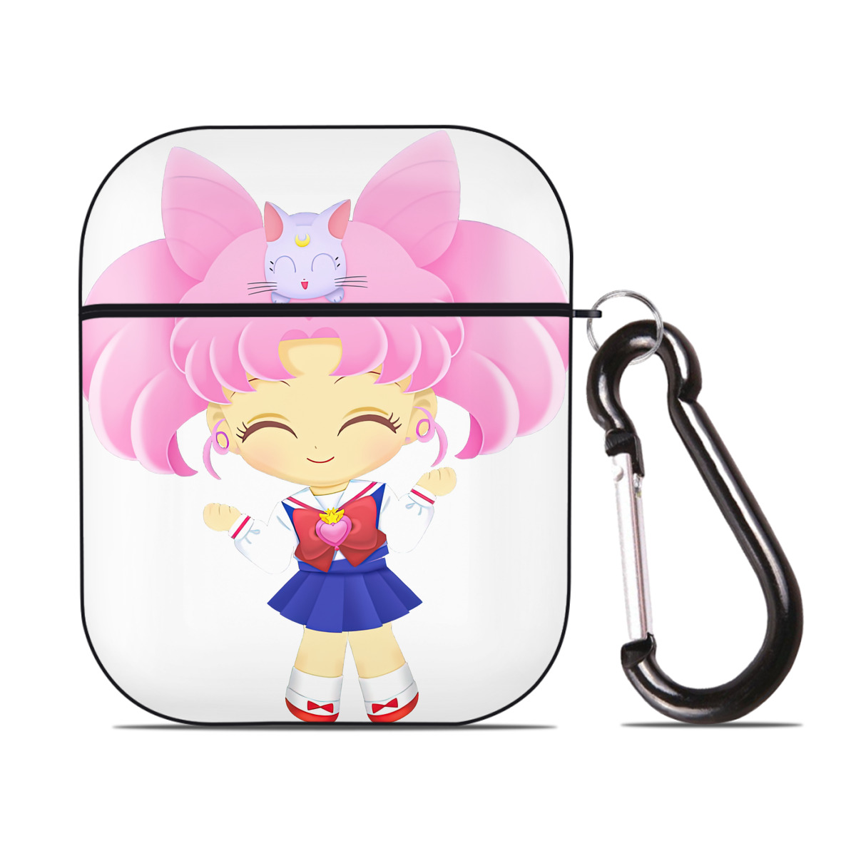 （画像用） 美少女戦士セーラームーン ちびうさ Sailor Moon Chibiusa Tsukino Usagi Small Lady Serenity AirPods 第2世代保護ケース ハードシェル ブラック 耐衝撃・防指紋・カラビナ付き