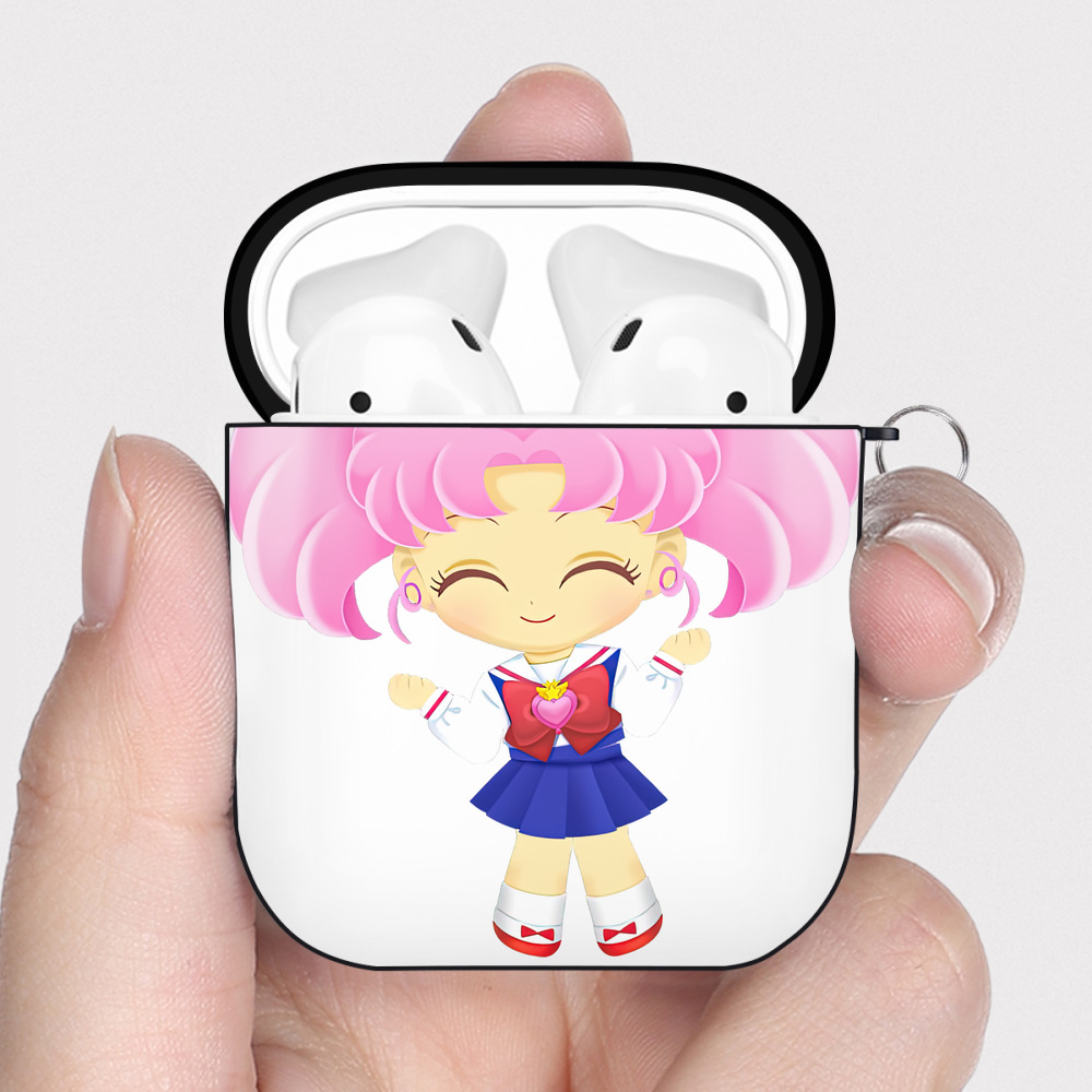 （画像用） 美少女戦士セーラームーン ちびうさ Sailor Moon Chibiusa Tsukino Usagi Small Lady Serenity AirPods 第2世代保護ケース ハードシェル ブラック 耐衝撃・防指紋・カラビナ付き