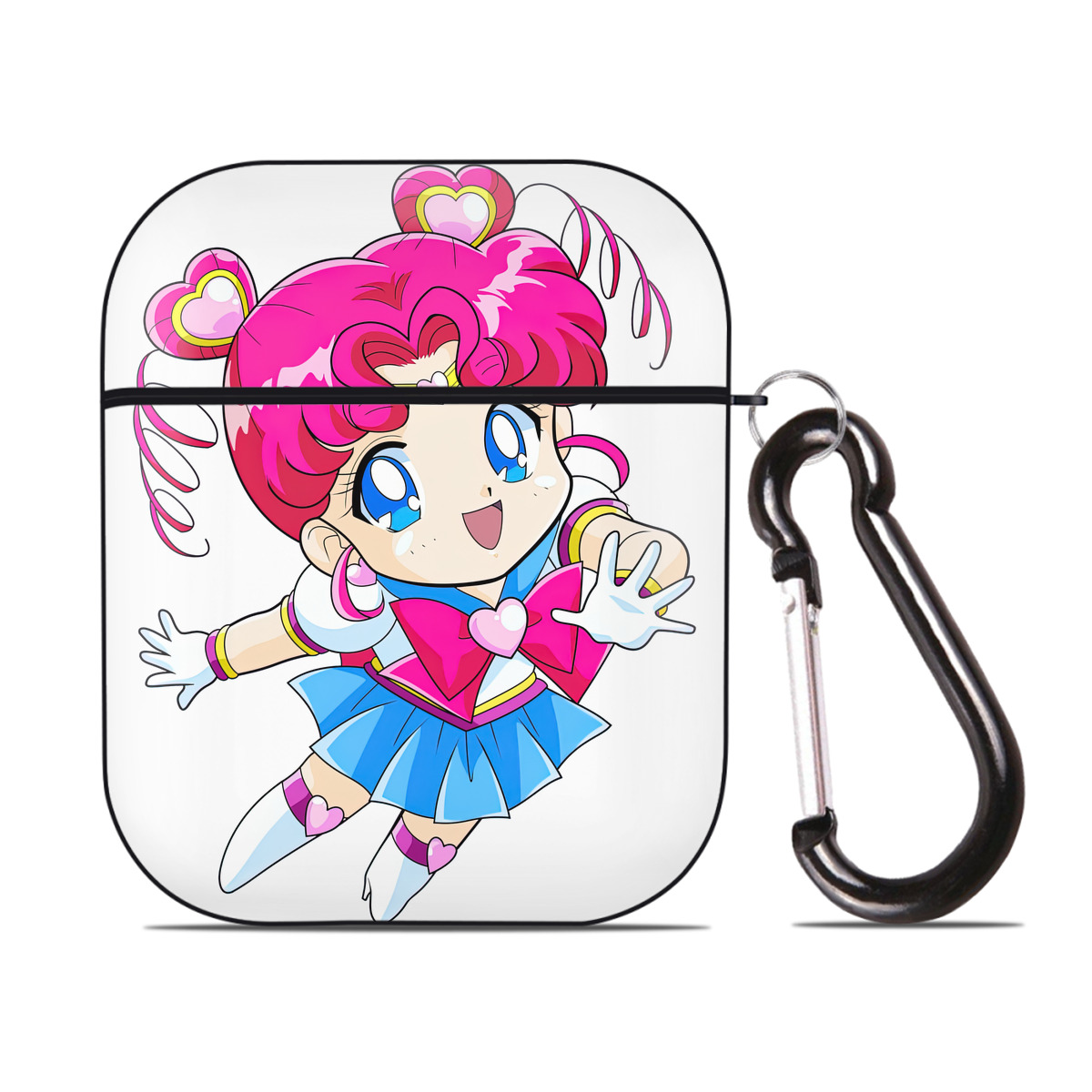 （画像用） 美少女戦士セーラームーン ちびうさ Sailor Moon Chibiusa Tsukino Usagi Small Lady Serenity AirPods 第2世代保護ケース ハードシェル ブラック 耐衝撃・防指紋・カラビナ付き
