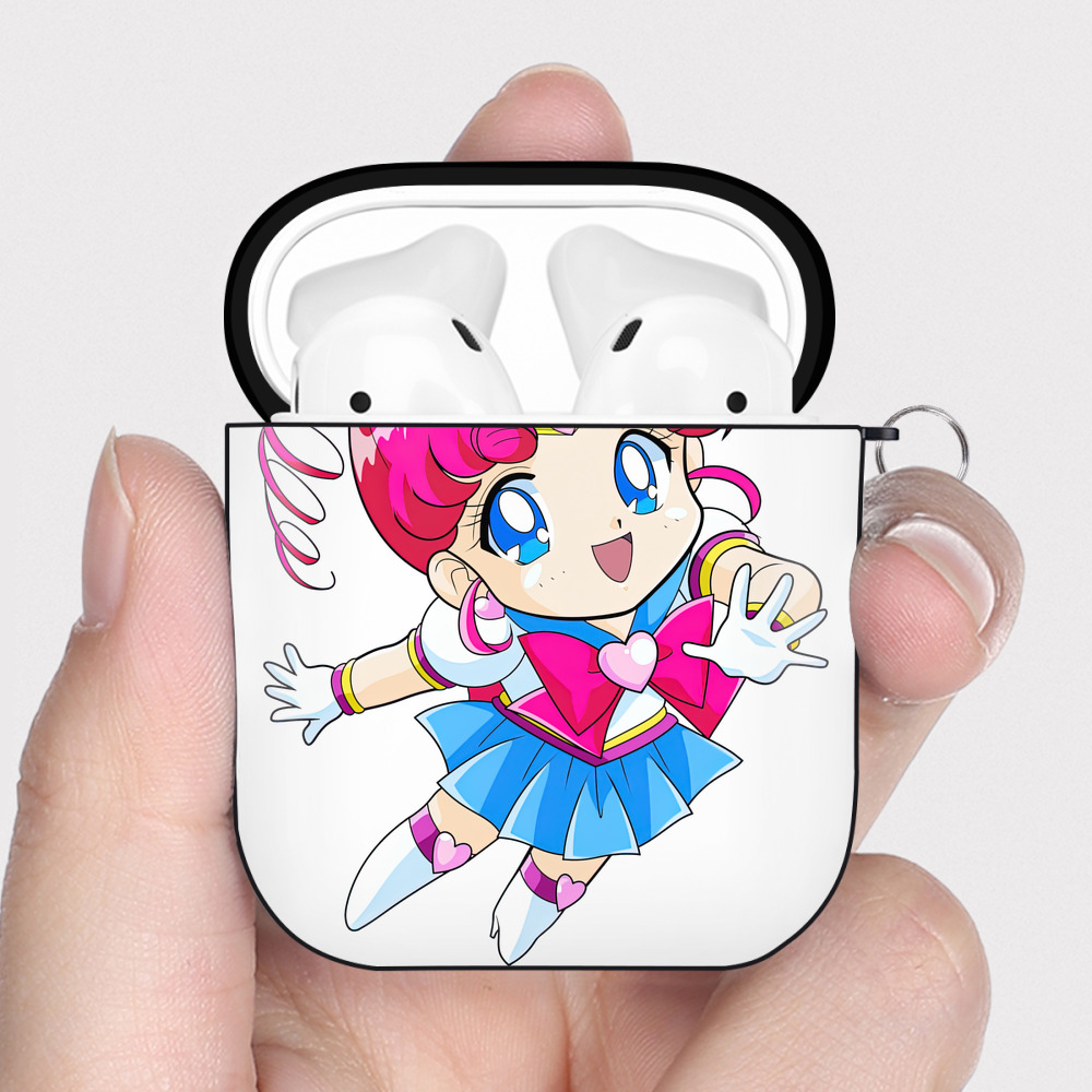 （画像用） 美少女戦士セーラームーン ちびうさ Sailor Moon Chibiusa Tsukino Usagi Small Lady Serenity AirPods 第2世代保護ケース ハードシェル ブラック 耐衝撃・防指紋・カラビナ付き