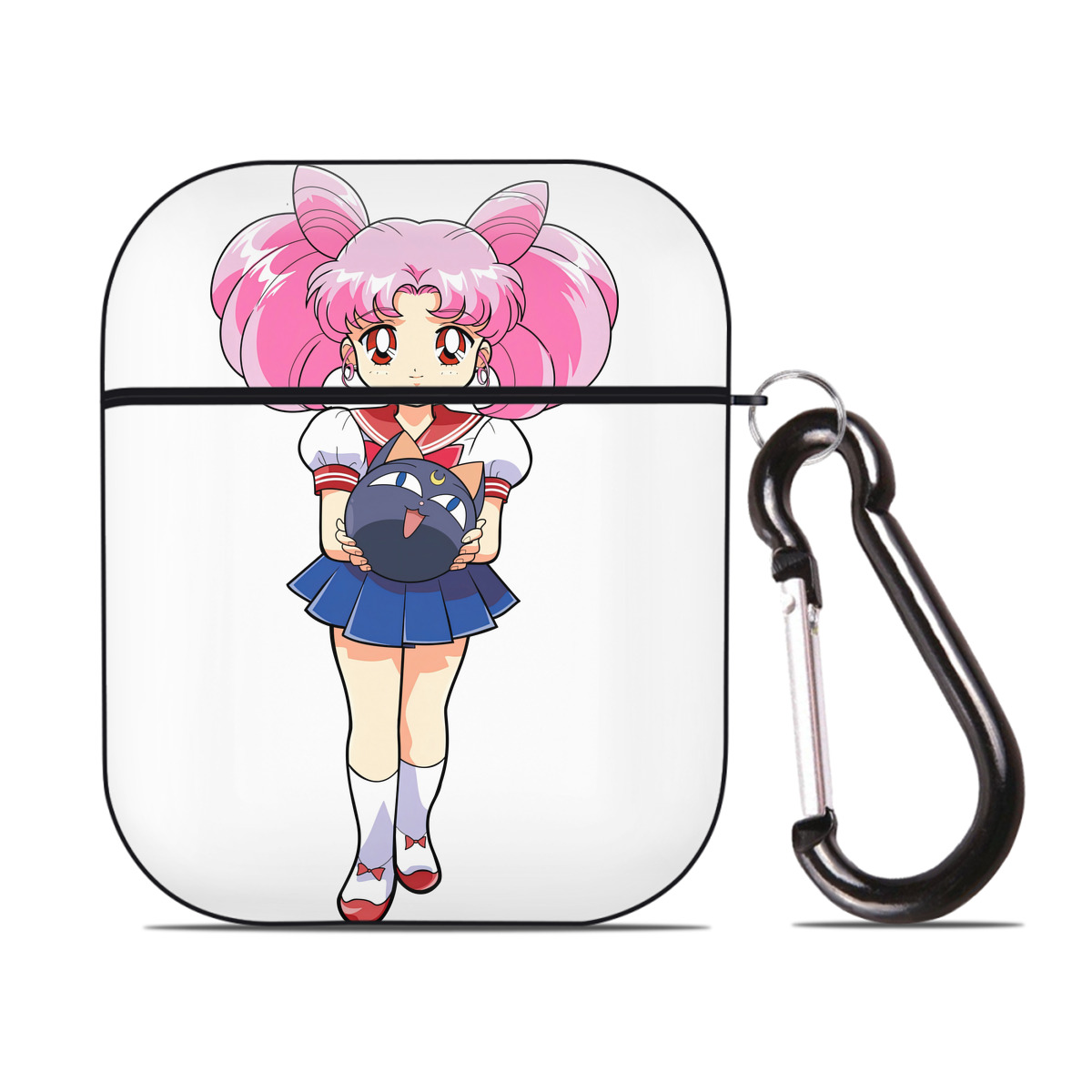 （画像用） 美少女戦士セーラームーン ちびうさ Sailor Moon Chibiusa Tsukino Usagi Small Lady Serenity AirPods 第2世代保護ケース ハードシェル ブラック 耐衝撃・防指紋・カラビナ付き
