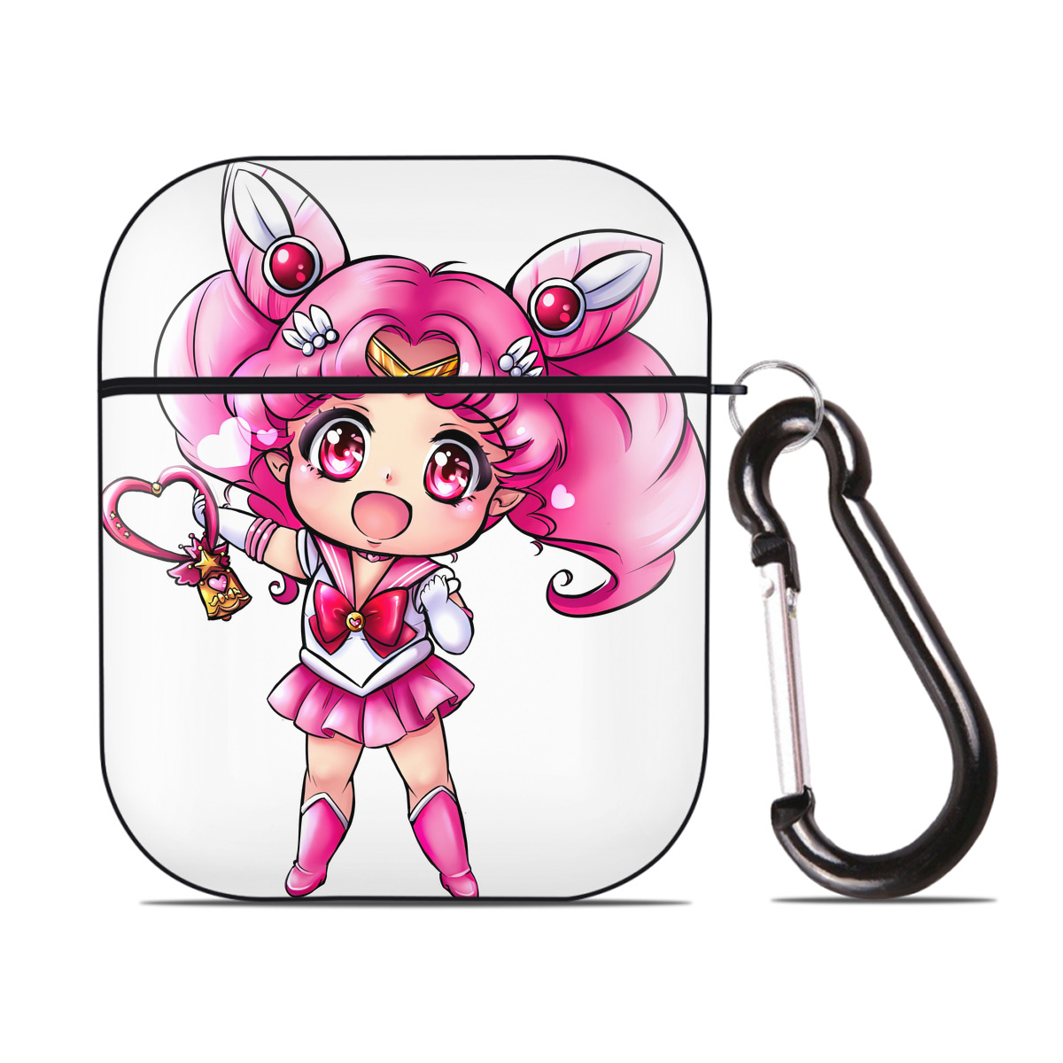 （画像用） 美少女戦士セーラームーン ちびうさ Sailor Moon Chibiusa Tsukino Usagi Small Lady Serenity AirPods 第2世代保護ケース ハードシェル ブラック 耐衝撃・防指紋・カラビナ付き