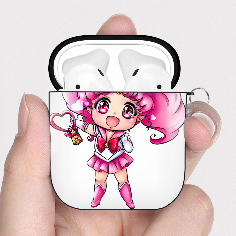 （画像用） 美少女戦士セーラームーン ちびうさ Sailor Moon Chibiusa Tsukino Usagi Small Lady Serenity AirPods 第2世代保護ケース ハードシェル ブラック 耐衝撃・防指紋・カラビナ付き