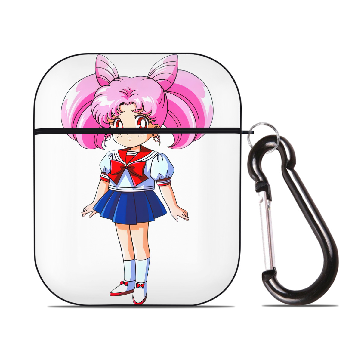 （画像用） 美少女戦士セーラームーン ちびうさ Sailor Moon Chibiusa Tsukino Usagi Small Lady Serenity AirPods 第2世代保護ケース ハードシェル ブラック 耐衝撃・防指紋・カラビナ付き