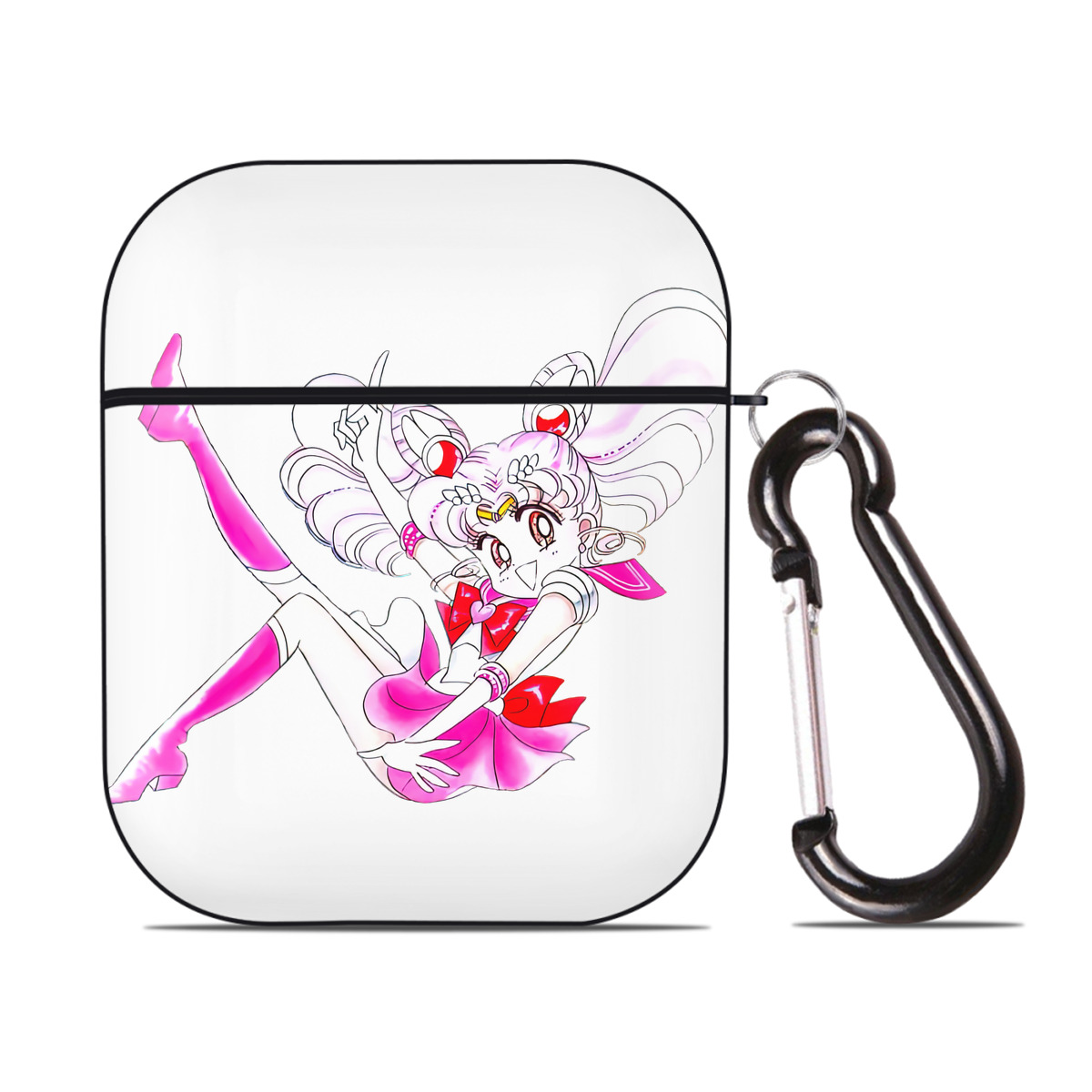 （画像用） 美少女戦士セーラームーン ちびうさ Sailor Moon Chibiusa Tsukino Usagi Small Lady Serenity AirPods 第2世代保護ケース ハードシェル ブラック 耐衝撃・防指紋・カラビナ付き