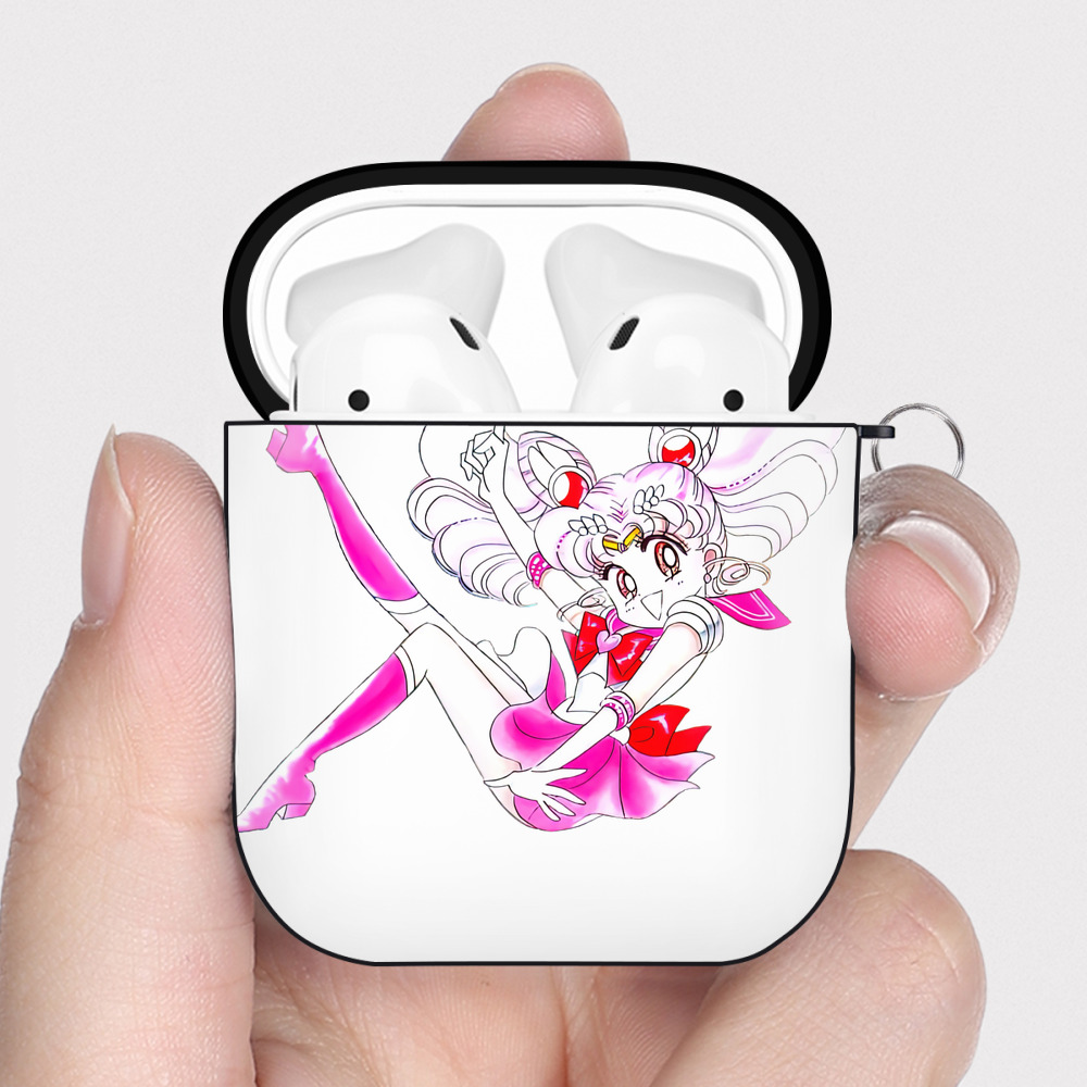 （画像用） 美少女戦士セーラームーン ちびうさ Sailor Moon Chibiusa Tsukino Usagi Small Lady Serenity AirPods 第2世代保護ケース ハードシェル ブラック 耐衝撃・防指紋・カラビナ付き