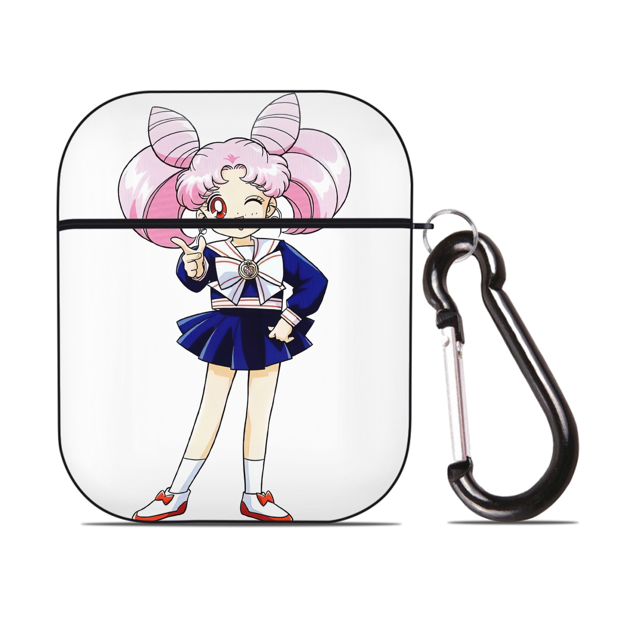（画像用） 美少女戦士セーラームーン ちびうさ Sailor Moon Chibiusa Tsukino Usagi Small Lady Serenity AirPods 第2世代保護ケース ハードシェル ブラック 耐衝撃・防指紋・カラビナ付き