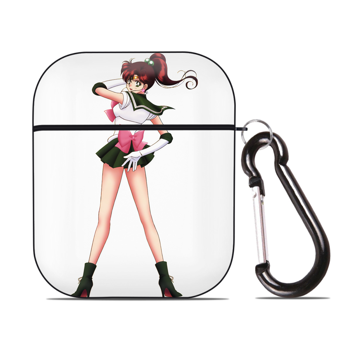 （画像用） 美少女戦士セーラームーン 木野 まこと きの まこと Sailor Moon Kino Makoto （セーラージュピター；Sailor Jupiter） AirPods 第2世代保護ケース ハードシェル ブラック 耐衝撃・防指紋・カラビナ付き