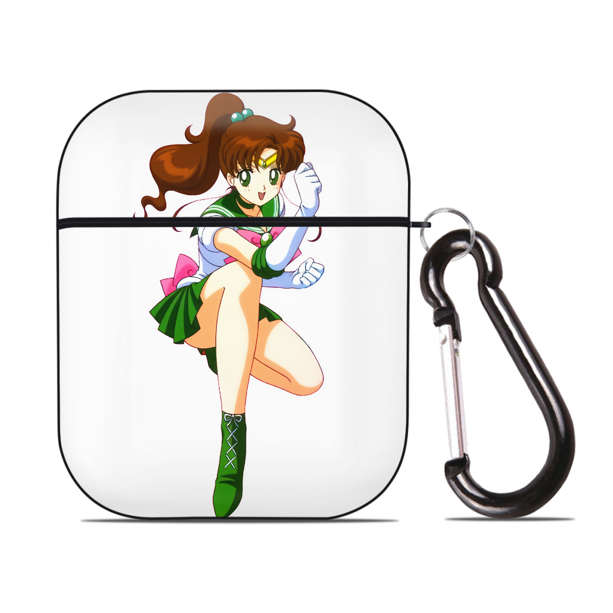 （画像用） 美少女戦士セーラームーン 木野 まこと きの まこと Sailor Moon Kino Makoto （セーラージュピター；Sailor Jupiter） AirPods 第2世代保護ケース ハードシェル ブラック 耐衝撃・防指紋・カラビナ付き