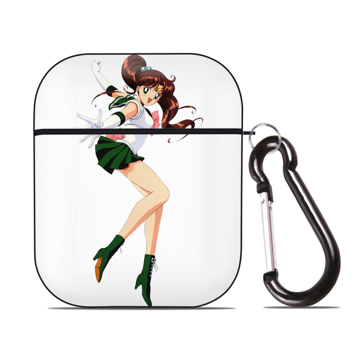 （画像用） 美少女戦士セーラームーン 木野 まこと きの まこと Sailor Moon Kino Makoto （セーラージュピター；Sailor Jupiter） AirPods 第2世代保護ケース ハードシェル ブラック 耐衝撃・防指紋・カラビナ付き