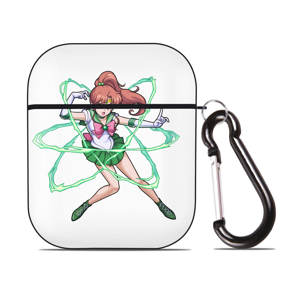 （画像用） 美少女戦士セーラームーン 木野 まこと きの まこと Sailor Moon Kino Makoto （セーラージュピター；Sailor Jupiter） AirPods 第2世代保護ケース ハードシェル ブラック 耐衝撃・防指紋・カラビナ付き