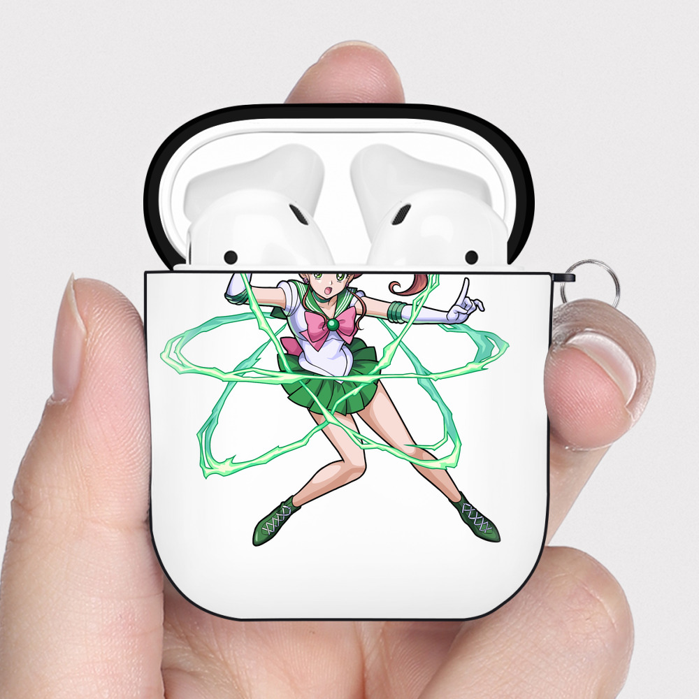 （画像用） 美少女戦士セーラームーン 木野 まこと きの まこと Sailor Moon Kino Makoto （セーラージュピター；Sailor Jupiter） AirPods 第2世代保護ケース ハードシェル ブラック 耐衝撃・防指紋・カラビナ付き