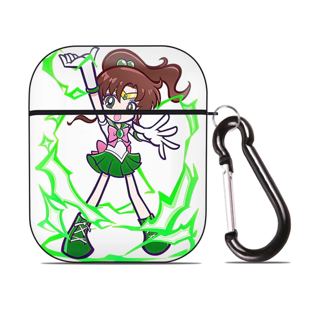 （画像用） 美少女戦士セーラームーン 木野 まこと きの まこと Sailor Moon Kino Makoto （セーラージュピター；Sailor Jupiter） AirPods 第2世代保護ケース ハードシェル ブラック 耐衝撃・防指紋・カラビナ付き