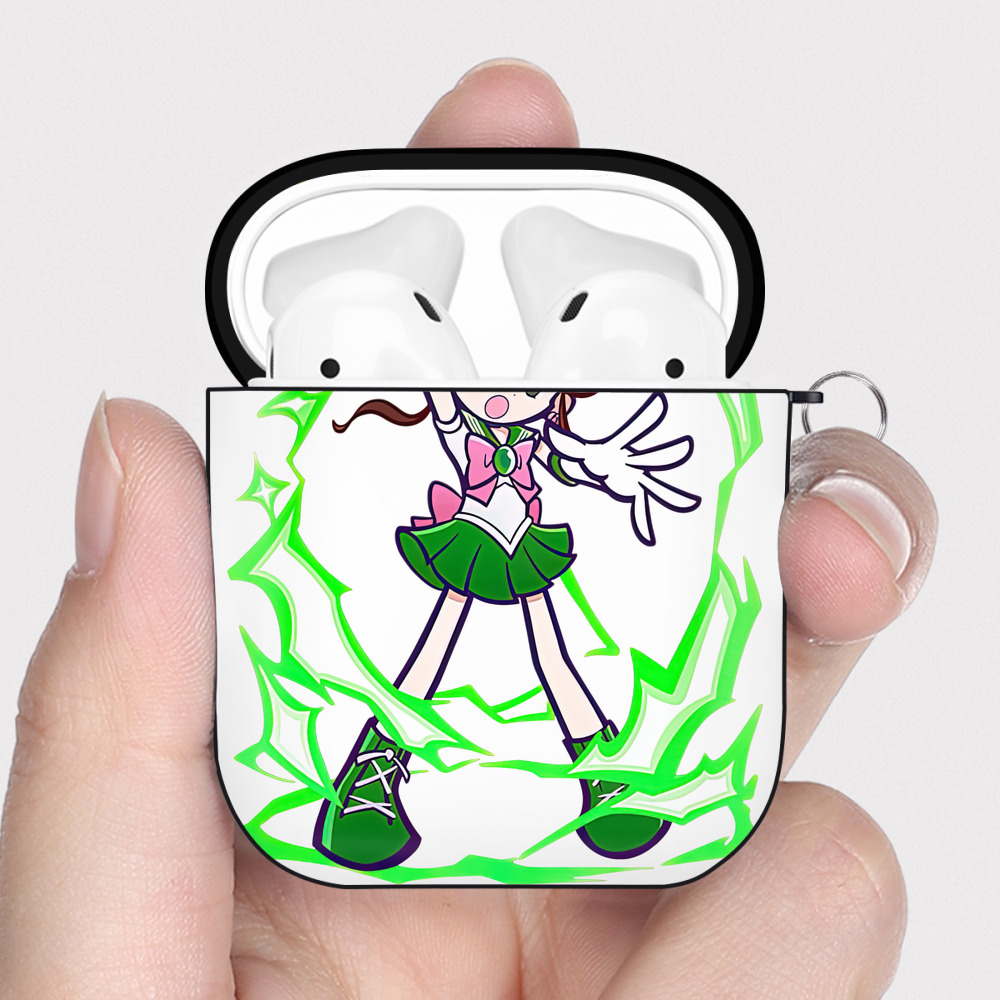 （画像用） 美少女戦士セーラームーン 木野 まこと きの まこと Sailor Moon Kino Makoto （セーラージュピター；Sailor Jupiter） AirPods 第2世代保護ケース ハードシェル ブラック 耐衝撃・防指紋・カラビナ付き