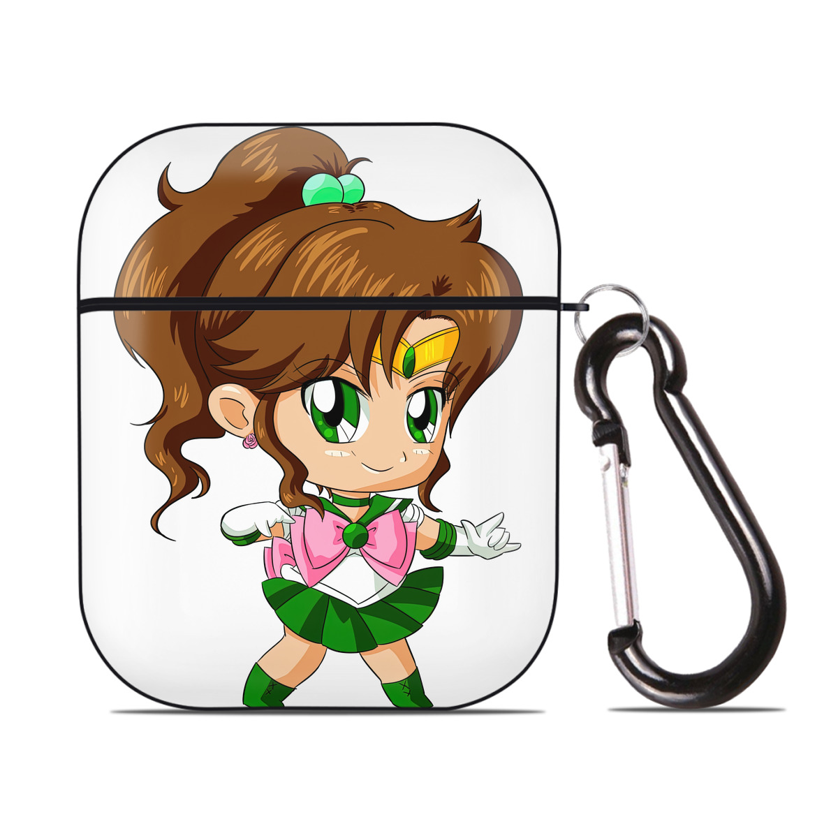 （画像用） 美少女戦士セーラームーン 木野 まこと きの まこと Sailor Moon Kino Makoto （セーラージュピター；Sailor Jupiter） AirPods 第2世代保護ケース ハードシェル ブラック 耐衝撃・防指紋・カラビナ付き