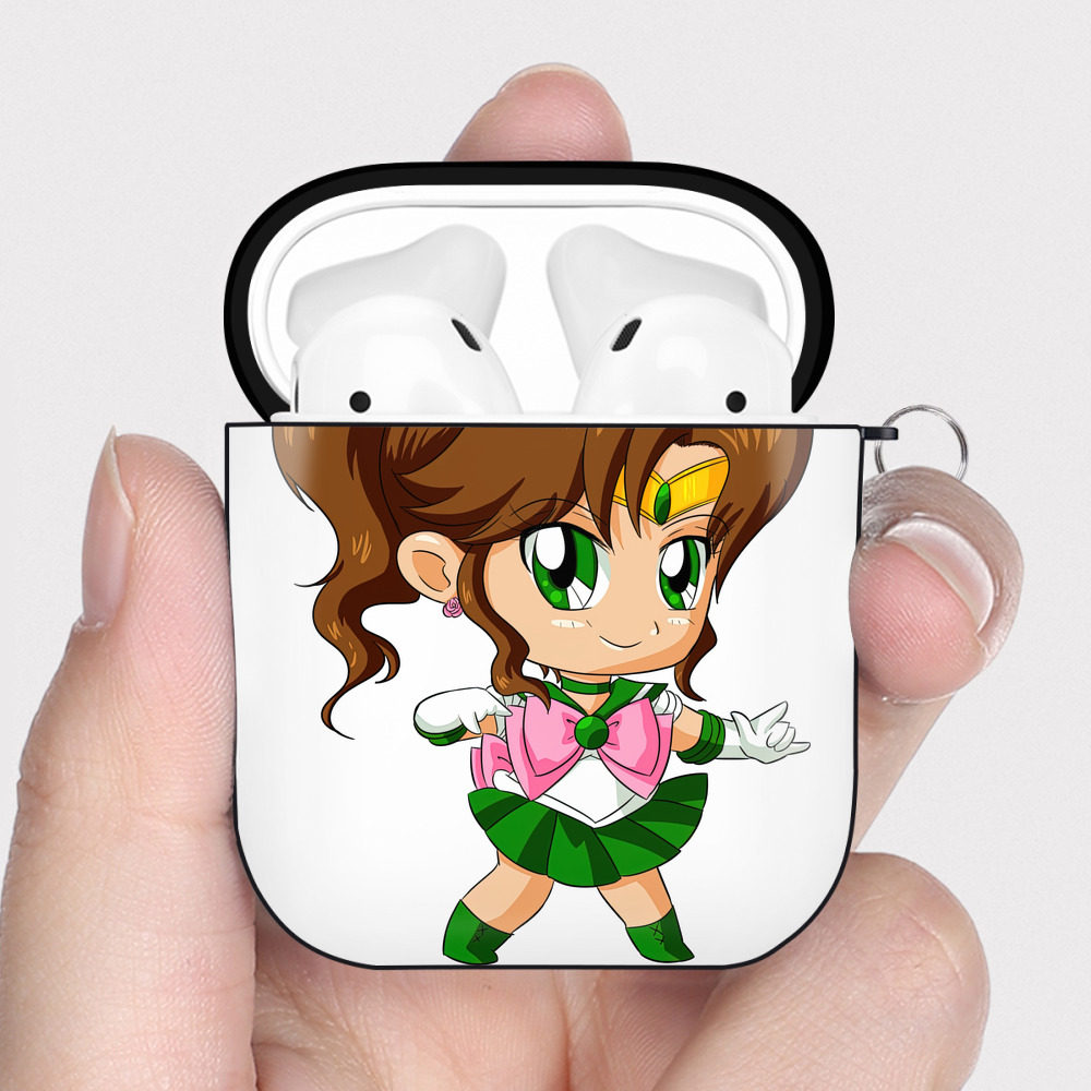 （画像用） 美少女戦士セーラームーン 木野 まこと きの まこと Sailor Moon Kino Makoto （セーラージュピター；Sailor Jupiter） AirPods 第2世代保護ケース ハードシェル ブラック 耐衝撃・防指紋・カラビナ付き
