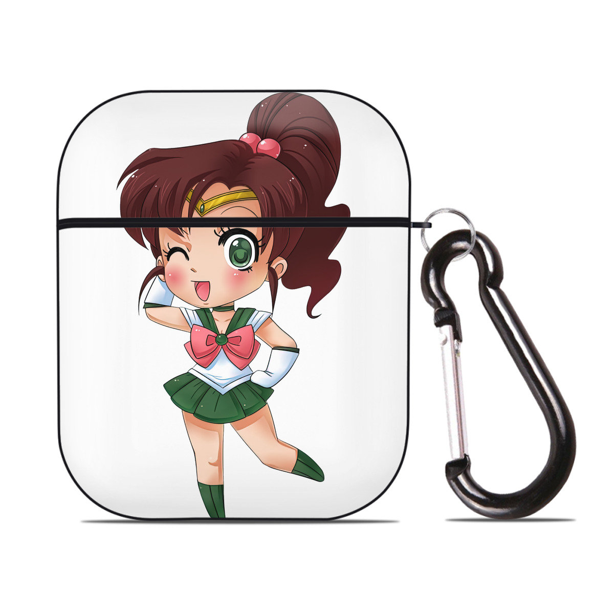 （画像用） 美少女戦士セーラームーン 木野 まこと きの まこと Sailor Moon Kino Makoto （セーラージュピター；Sailor Jupiter） AirPods 第2世代保護ケース ハードシェル ブラック 耐衝撃・防指紋・カラビナ付き