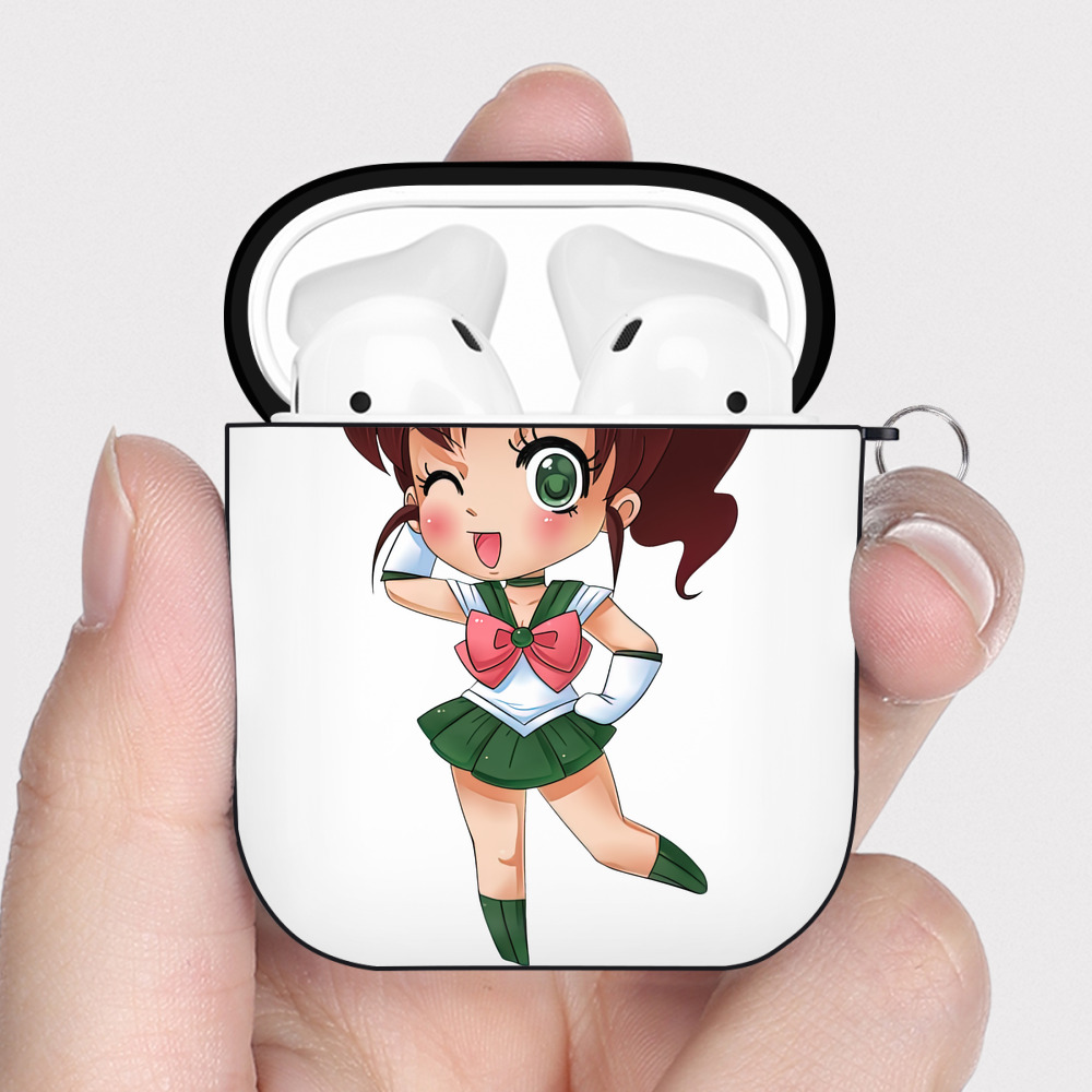 （画像用） 美少女戦士セーラームーン 木野 まこと きの まこと Sailor Moon Kino Makoto （セーラージュピター；Sailor Jupiter） AirPods 第2世代保護ケース ハードシェル ブラック 耐衝撃・防指紋・カラビナ付き