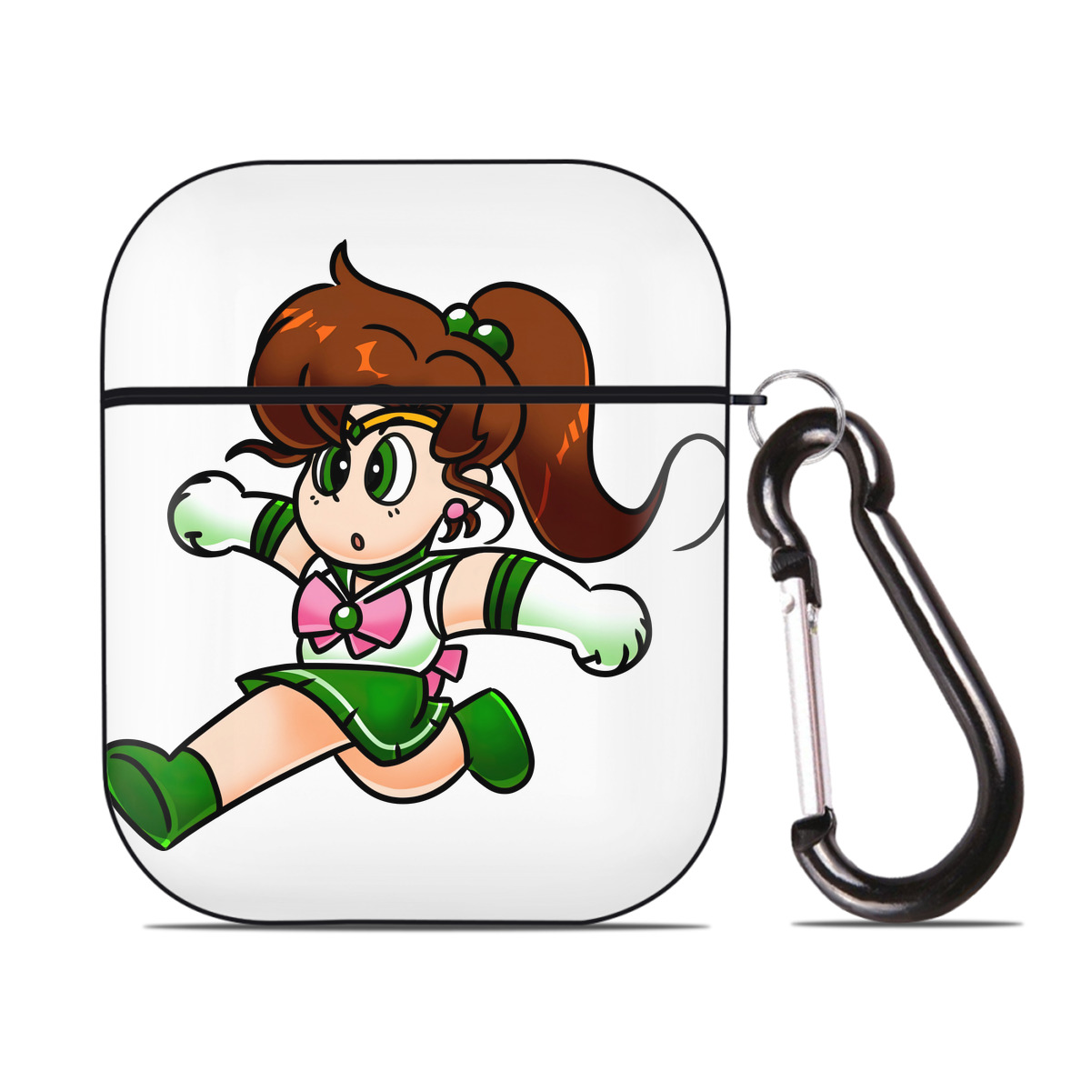 （画像用） 美少女戦士セーラームーン 木野 まこと きの まこと Sailor Moon Kino Makoto （セーラージュピター；Sailor Jupiter） AirPods 第2世代保護ケース ハードシェル ブラック 耐衝撃・防指紋・カラビナ付き