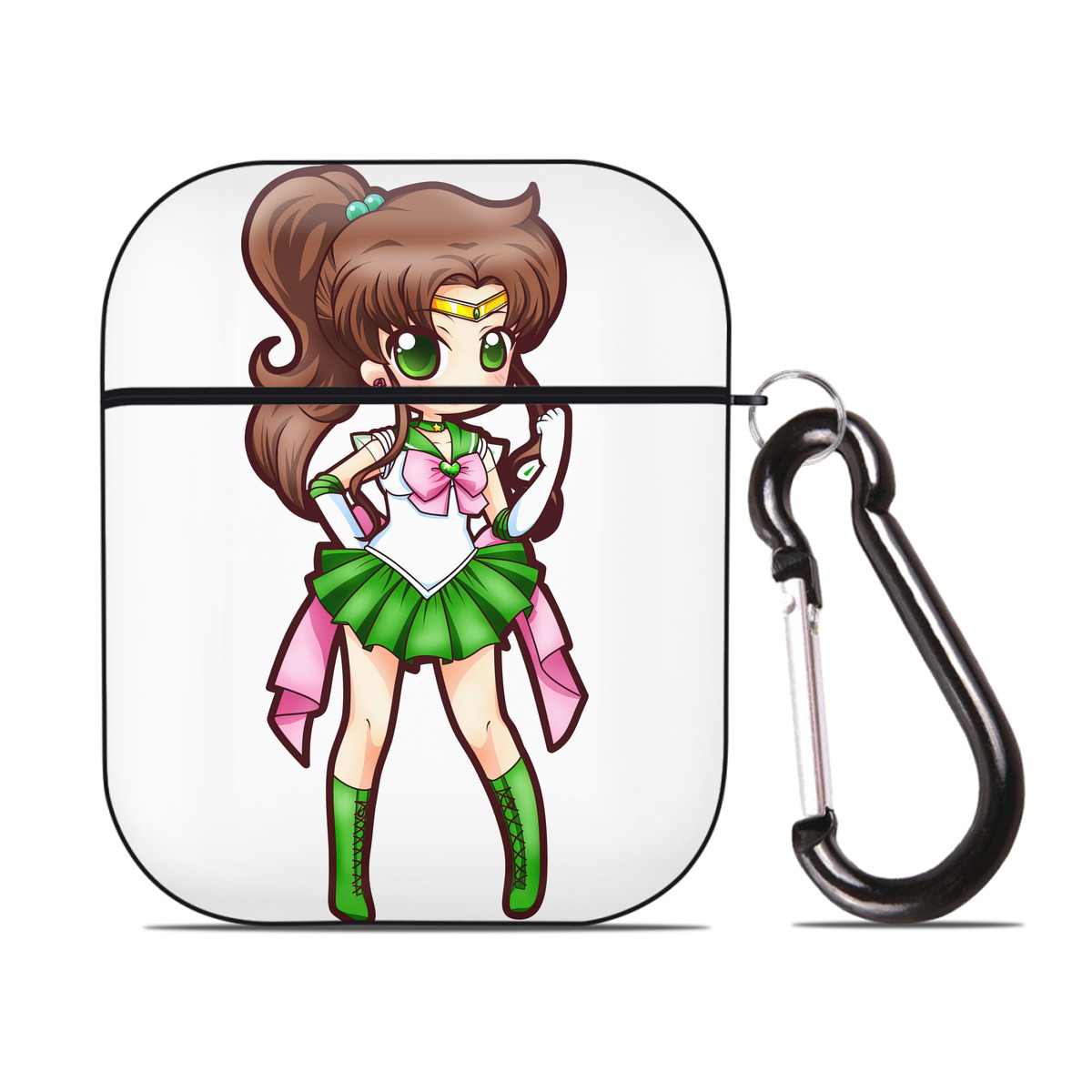 （画像用） 美少女戦士セーラームーン 木野 まこと きの まこと Sailor Moon Kino Makoto （セーラージュピター；Sailor Jupiter） AirPods 第2世代保護ケース ハードシェル ブラック 耐衝撃・防指紋・カラビナ付き