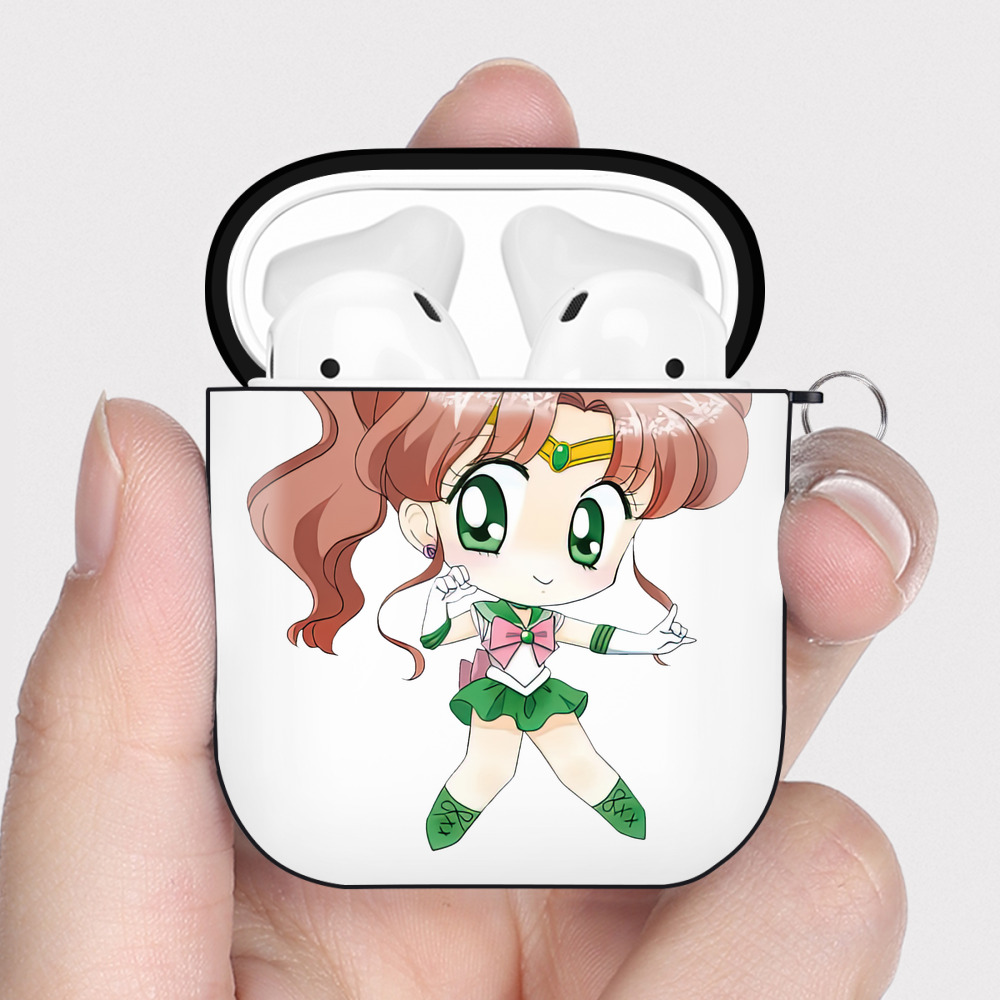 （画像用） 美少女戦士セーラームーン 木野 まこと きの まこと Sailor Moon Kino Makoto （セーラージュピター；Sailor Jupiter） AirPods 第2世代保護ケース ハードシェル ブラック 耐衝撃・防指紋・カラビナ付き