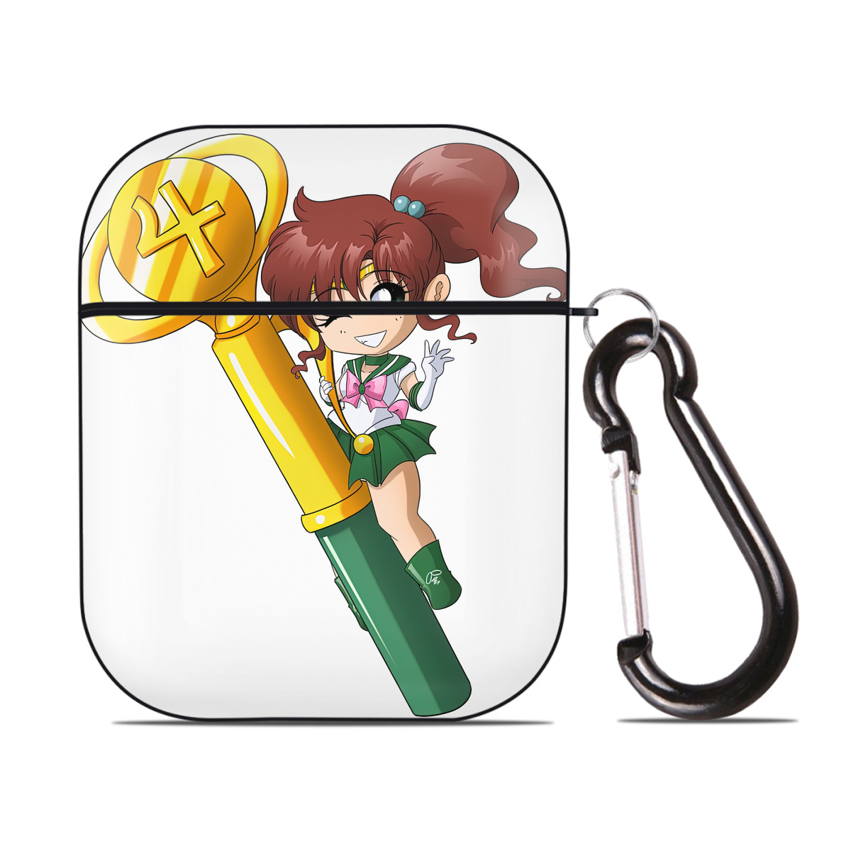 （画像用） 美少女戦士セーラームーン 木野 まこと きの まこと Sailor Moon Kino Makoto （セーラージュピター；Sailor Jupiter） AirPods 第2世代保護ケース ハードシェル ブラック 耐衝撃・防指紋・カラビナ付き