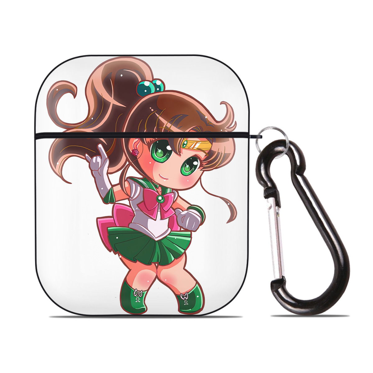 （画像用） 美少女戦士セーラームーン 木野 まこと きの まこと Sailor Moon Kino Makoto （セーラージュピター；Sailor Jupiter） AirPods 第2世代保護ケース ハードシェル ブラック 耐衝撃・防指紋・カラビナ付き