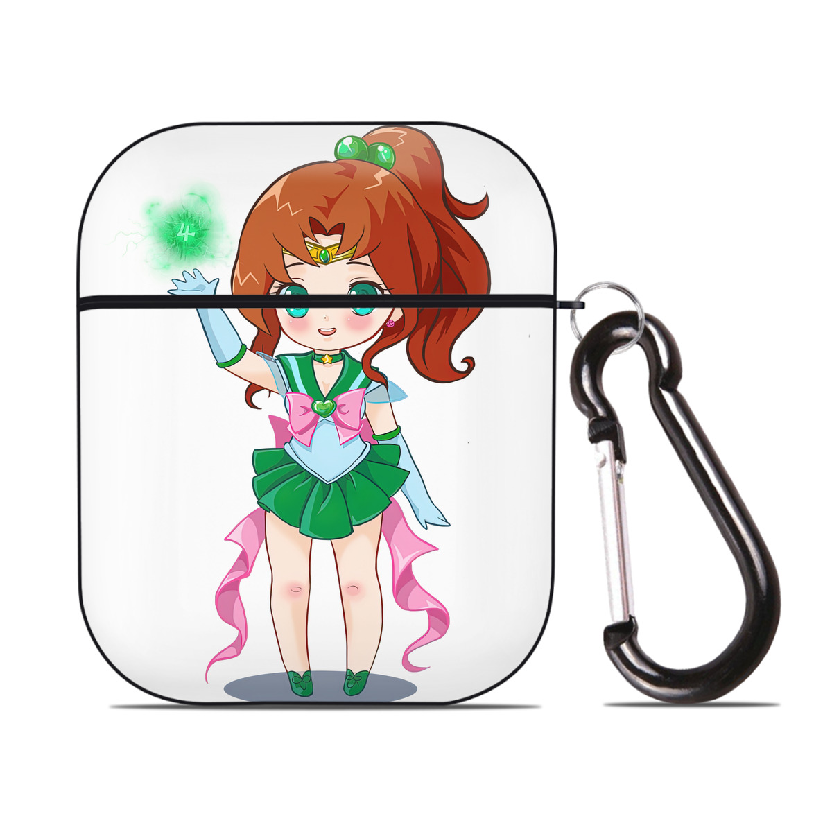 （画像用） 美少女戦士セーラームーン 木野 まこと きの まこと Sailor Moon Kino Makoto （セーラージュピター；Sailor Jupiter） AirPods 第2世代保護ケース ハードシェル ブラック 耐衝撃・防指紋・カラビナ付き