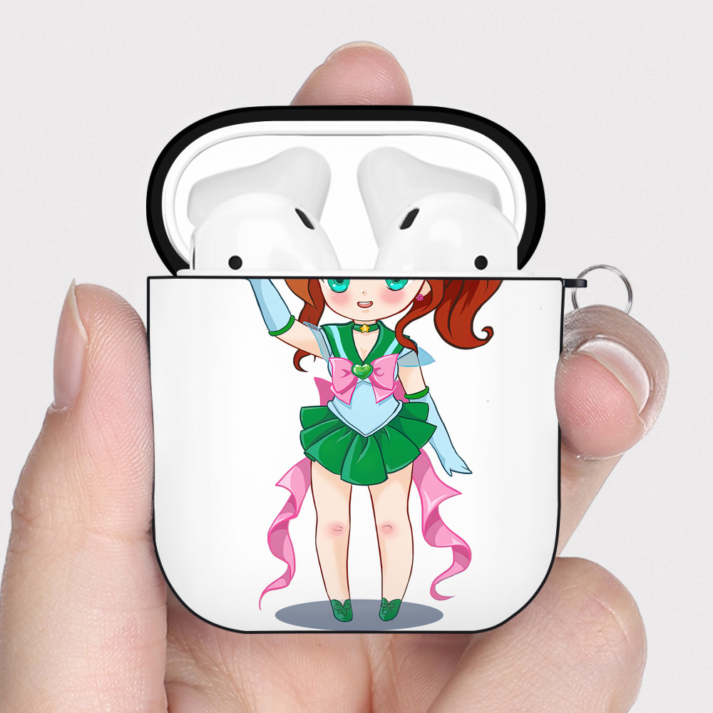 （画像用） 美少女戦士セーラームーン 木野 まこと きの まこと Sailor Moon Kino Makoto （セーラージュピター；Sailor Jupiter） AirPods 第2世代保護ケース ハードシェル ブラック 耐衝撃・防指紋・カラビナ付き