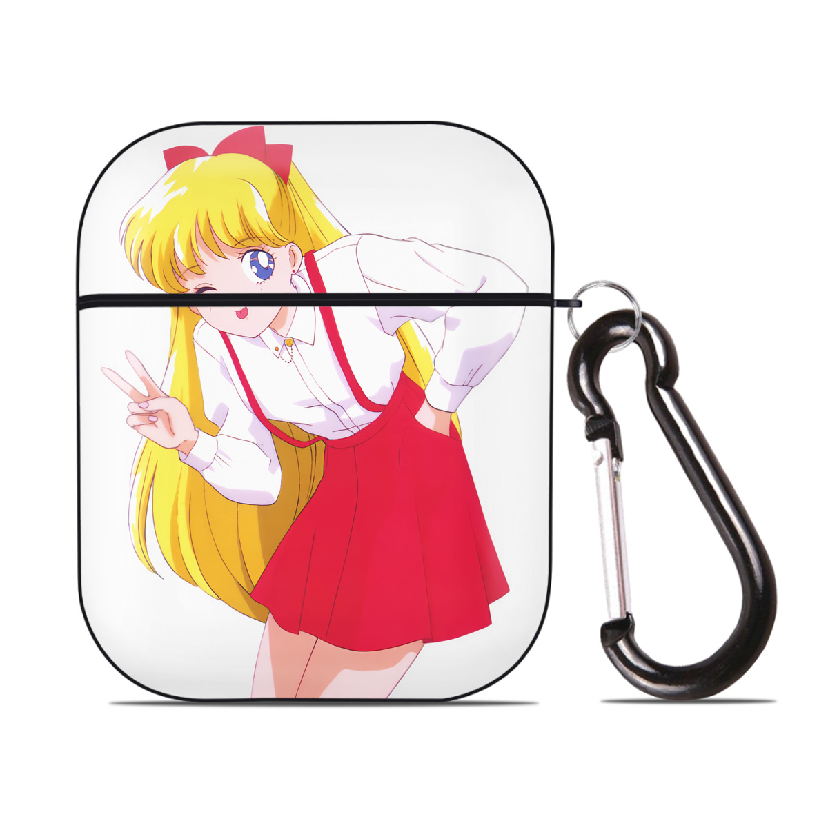 （画像用） 美少女戦士セーラームーン 愛野 美奈子 あいの みなこ Sailor Moon Aino Minako AirPods 第2世代保護ケース ハードシェル ブラック 耐衝撃・防指紋・カラビナ付き