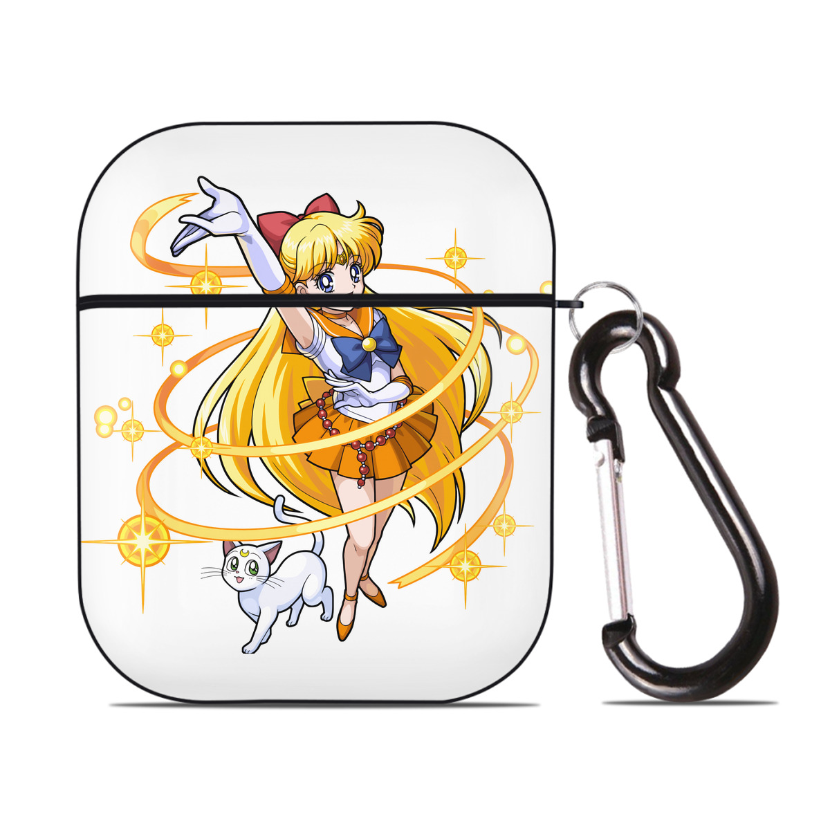 （画像用） 美少女戦士セーラームーン 愛野 美奈子 あいの みなこ Sailor Moon Aino Minako AirPods 第2世代保護ケース ハードシェル ブラック 耐衝撃・防指紋・カラビナ付き