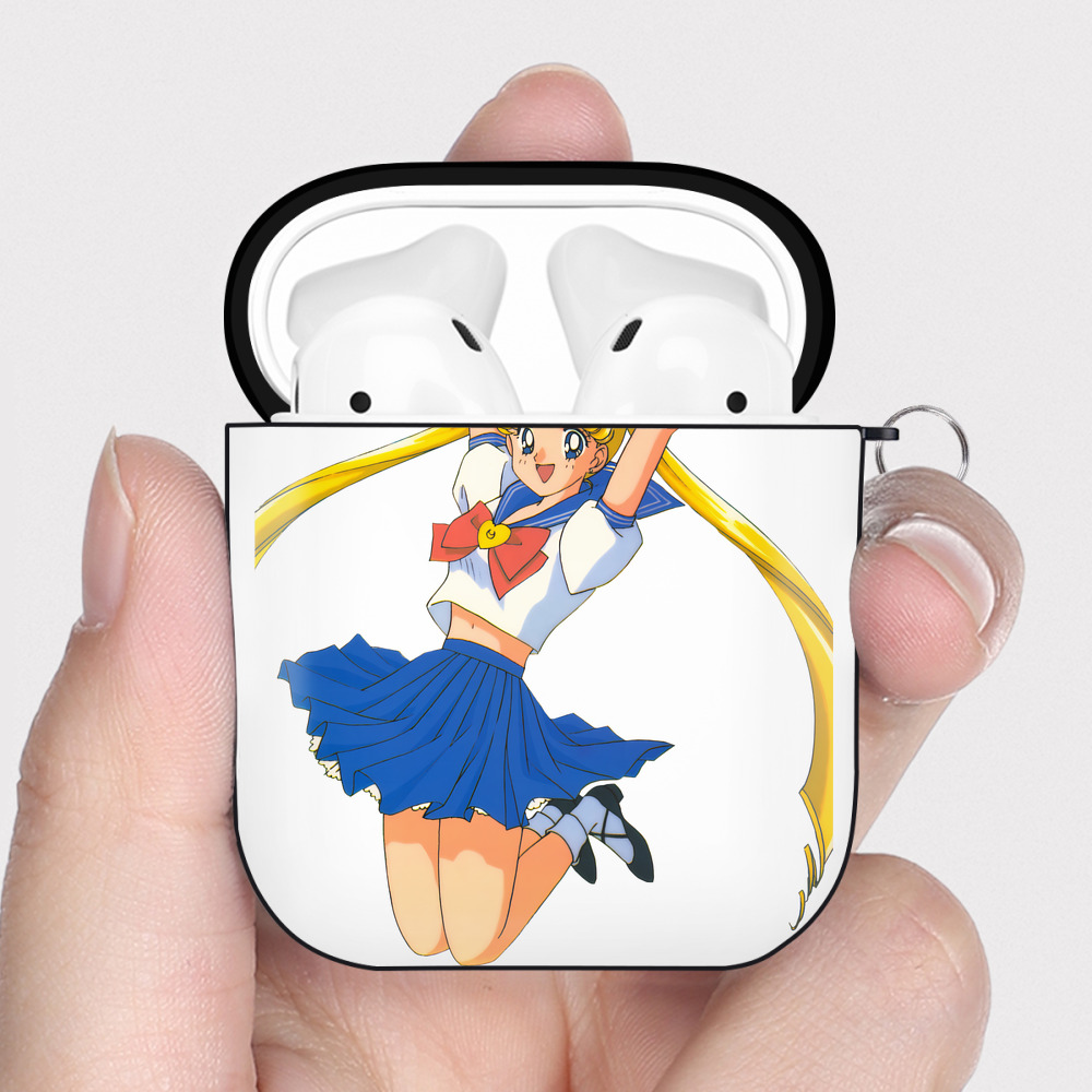 （画像用） 美少女戦士セーラームーン 愛野 美奈子 あいの みなこ Sailor Moon Aino Minako AirPods 第2世代保護ケース ハードシェル ブラック 耐衝撃・防指紋・カラビナ付き