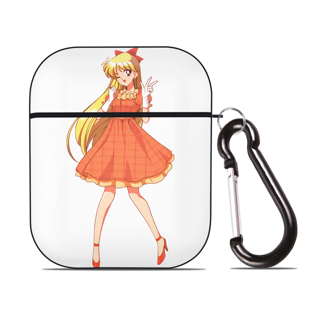 （画像用） 美少女戦士セーラームーン 愛野 美奈子 あいの みなこ Sailor Moon Aino Minako AirPods 第2世代保護ケース ハードシェル ブラック 耐衝撃・防指紋・カラビナ付き