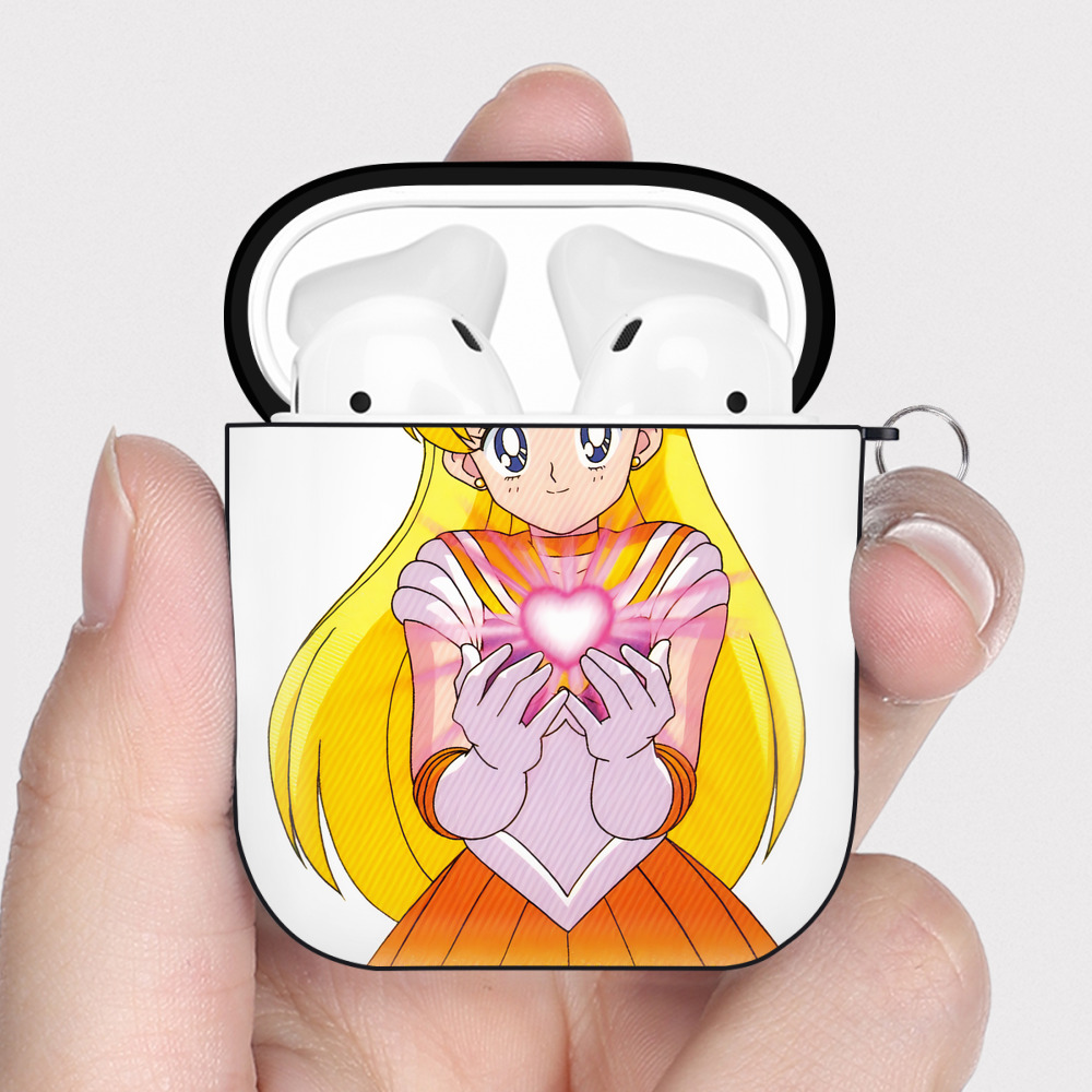 （画像用） 美少女戦士セーラームーン 愛野 美奈子 あいの みなこ Sailor Moon Aino Minako AirPods 第2世代保護ケース ハードシェル ブラック 耐衝撃・防指紋・カラビナ付き