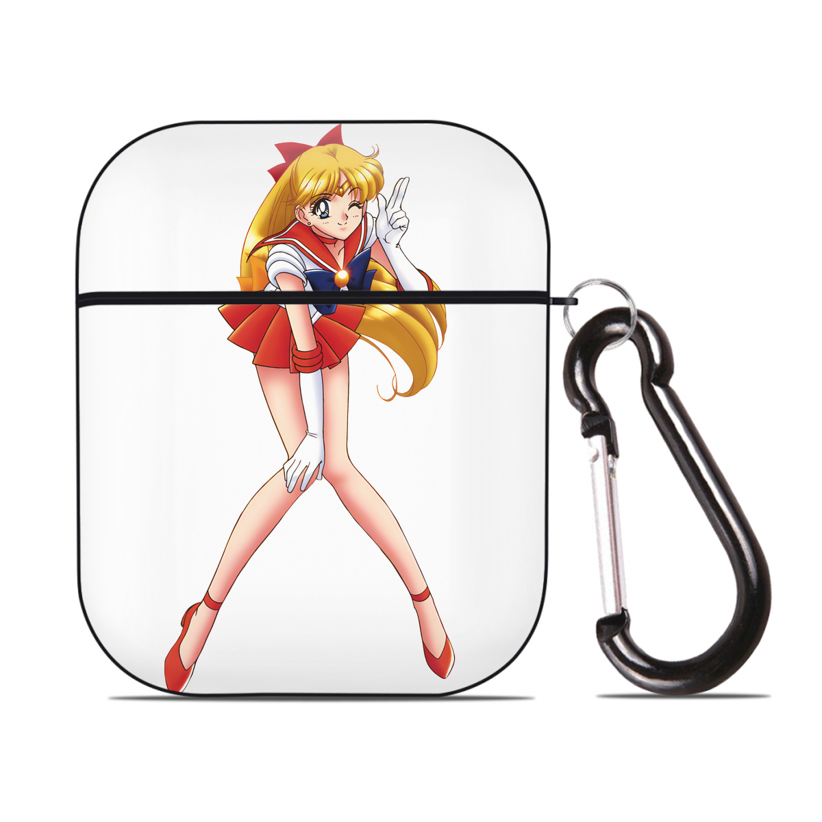 （画像用） 美少女戦士セーラームーン 愛野 美奈子 あいの みなこ Sailor Moon Aino Minako AirPods 第2世代保護ケース ハードシェル ブラック 耐衝撃・防指紋・カラビナ付き