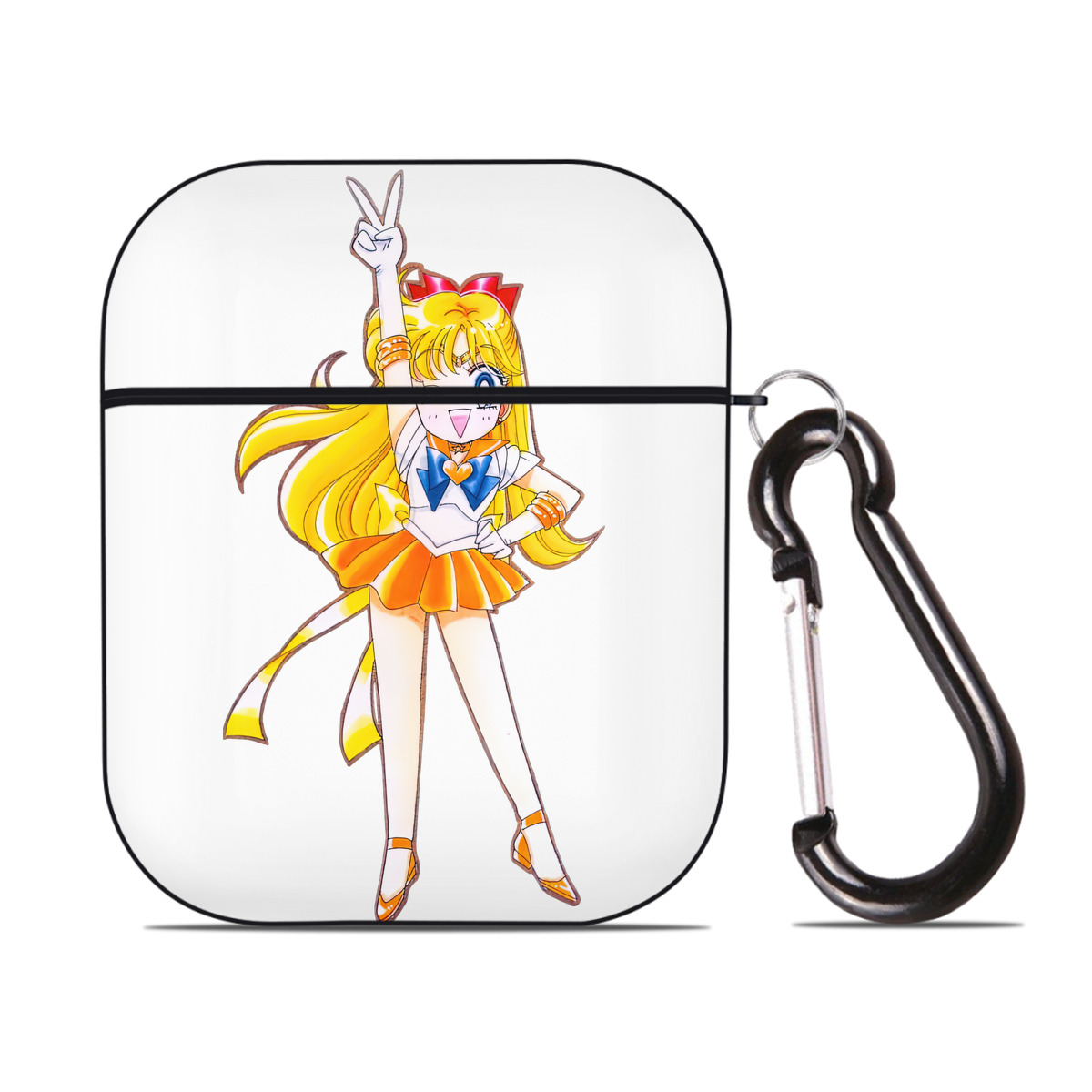 （画像用） 美少女戦士セーラームーン 愛野 美奈子 あいの みなこ Sailor Moon Aino Minako AirPods 第2世代保護ケース ハードシェル ブラック 耐衝撃・防指紋・カラビナ付き
