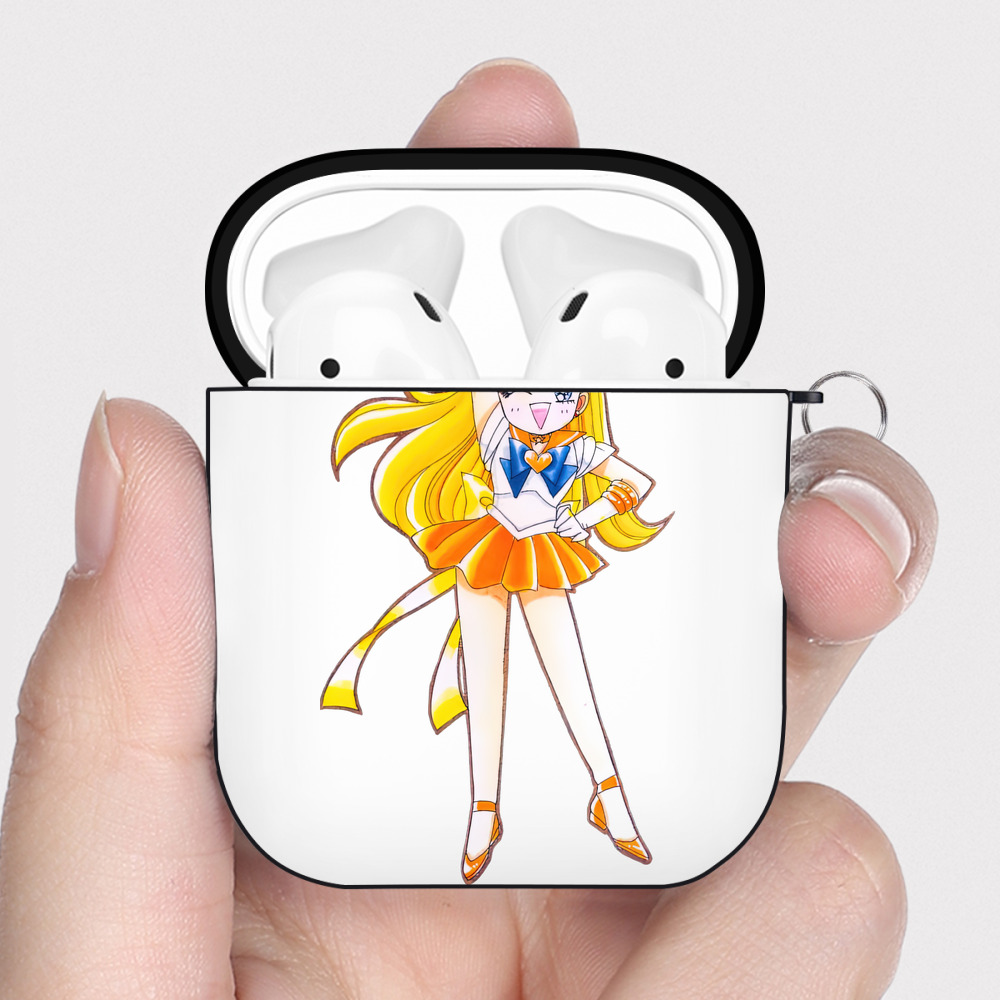 （画像用） 美少女戦士セーラームーン 愛野 美奈子 あいの みなこ Sailor Moon Aino Minako AirPods 第2世代保護ケース ハードシェル ブラック 耐衝撃・防指紋・カラビナ付き