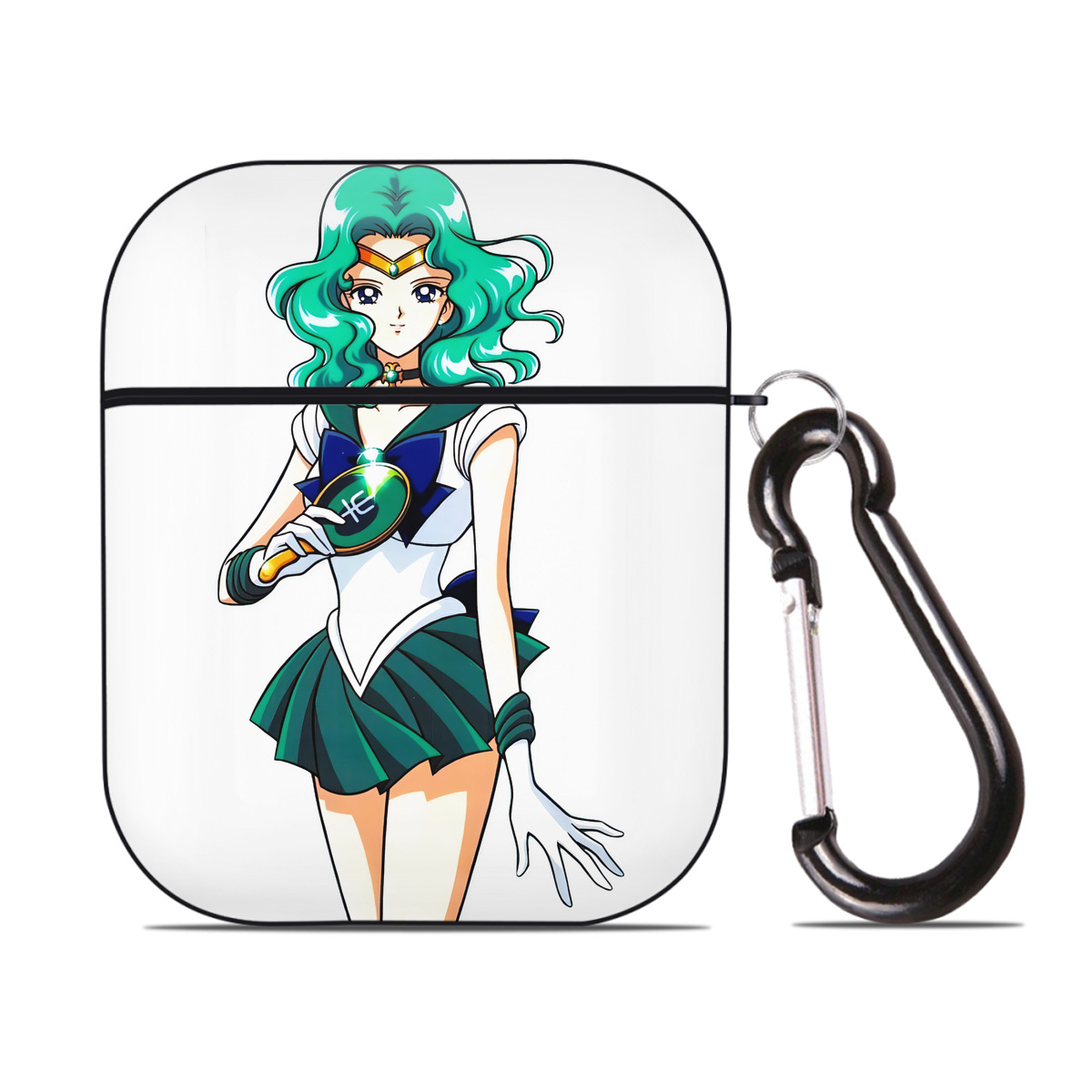 （画像用） 美少女戦士セーラームーン 海王 みちる（かいおう みちる） Sailor Moon Kaiou Michiru AirPods 第2世代保護ケース ハードシェル ブラック 耐衝撃・防指紋・カラビナ付き