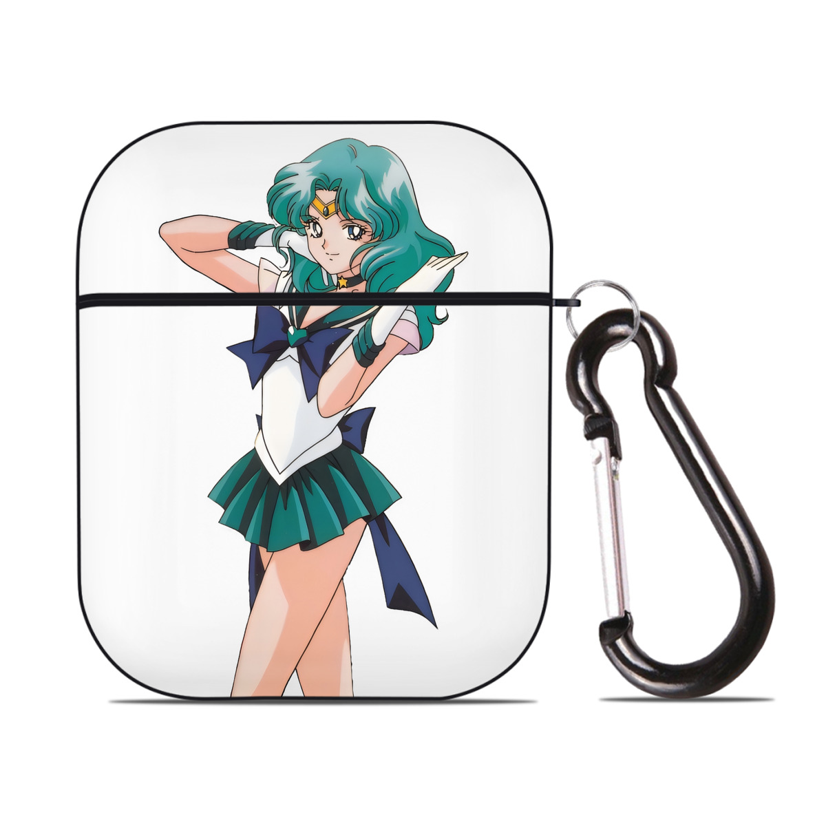 （画像用） 美少女戦士セーラームーン 海王 みちる（かいおう みちる） Sailor Moon Kaiou Michiru AirPods 第2世代保護ケース ハードシェル ブラック 耐衝撃・防指紋・カラビナ付き
