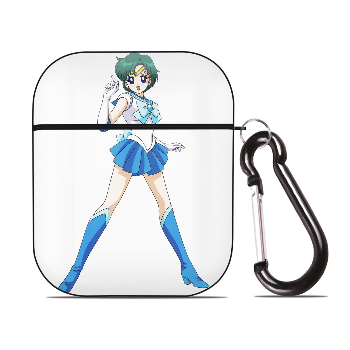 （画像用） 美少女戦士セーラームーン 海王 みちる（かいおう みちる） Sailor Moon Kaiou Michiru AirPods 第2世代保護ケース ハードシェル ブラック 耐衝撃・防指紋・カラビナ付き
