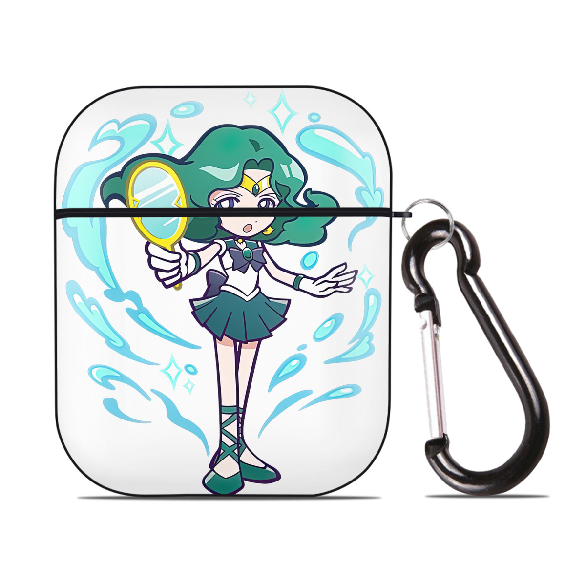 （画像用） 美少女戦士セーラームーン 海王 みちる（かいおう みちる） Sailor Moon Kaiou Michiru AirPods 第2世代保護ケース ハードシェル ブラック 耐衝撃・防指紋・カラビナ付き