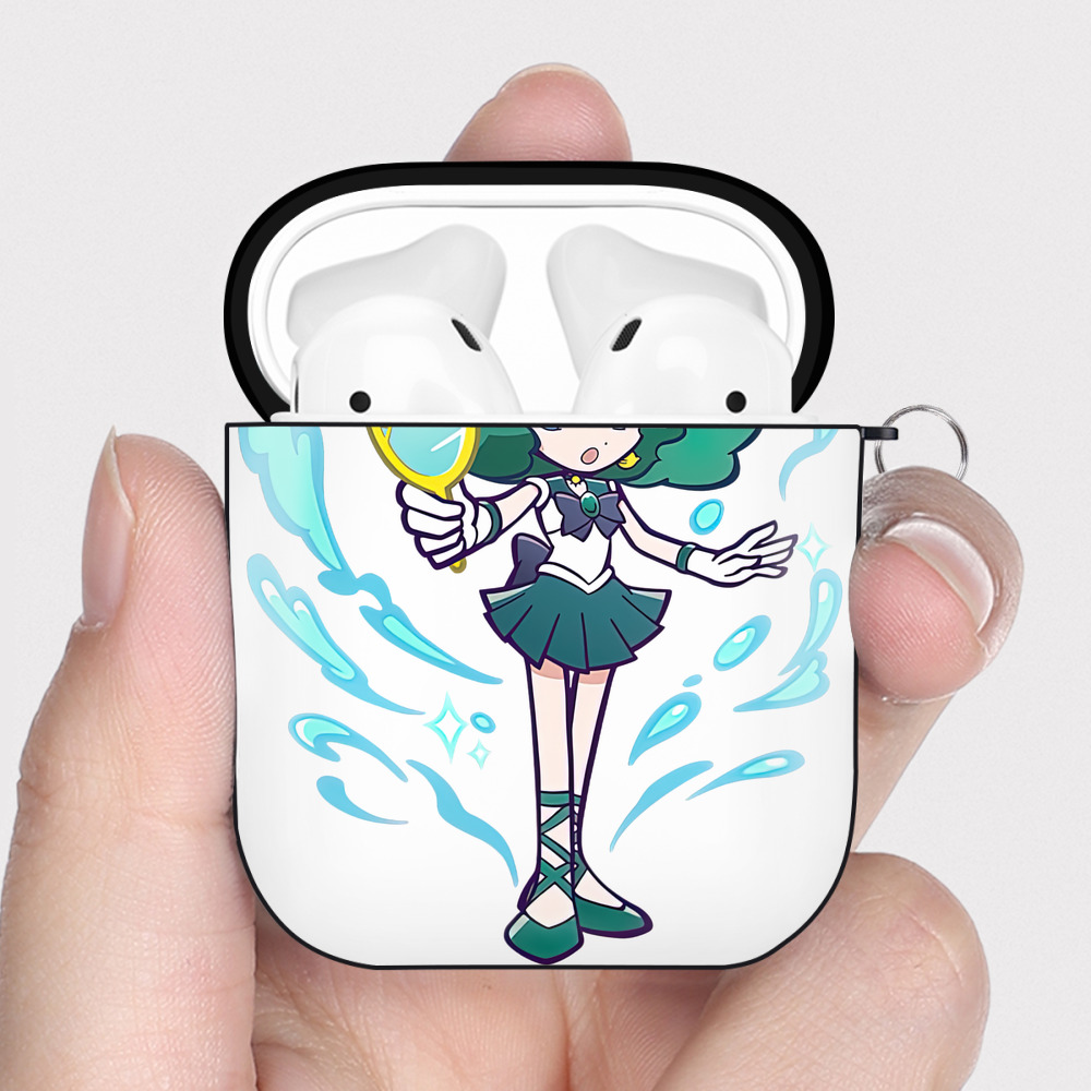 （画像用） 美少女戦士セーラームーン 海王 みちる（かいおう みちる） Sailor Moon Kaiou Michiru AirPods 第2世代保護ケース ハードシェル ブラック 耐衝撃・防指紋・カラビナ付き