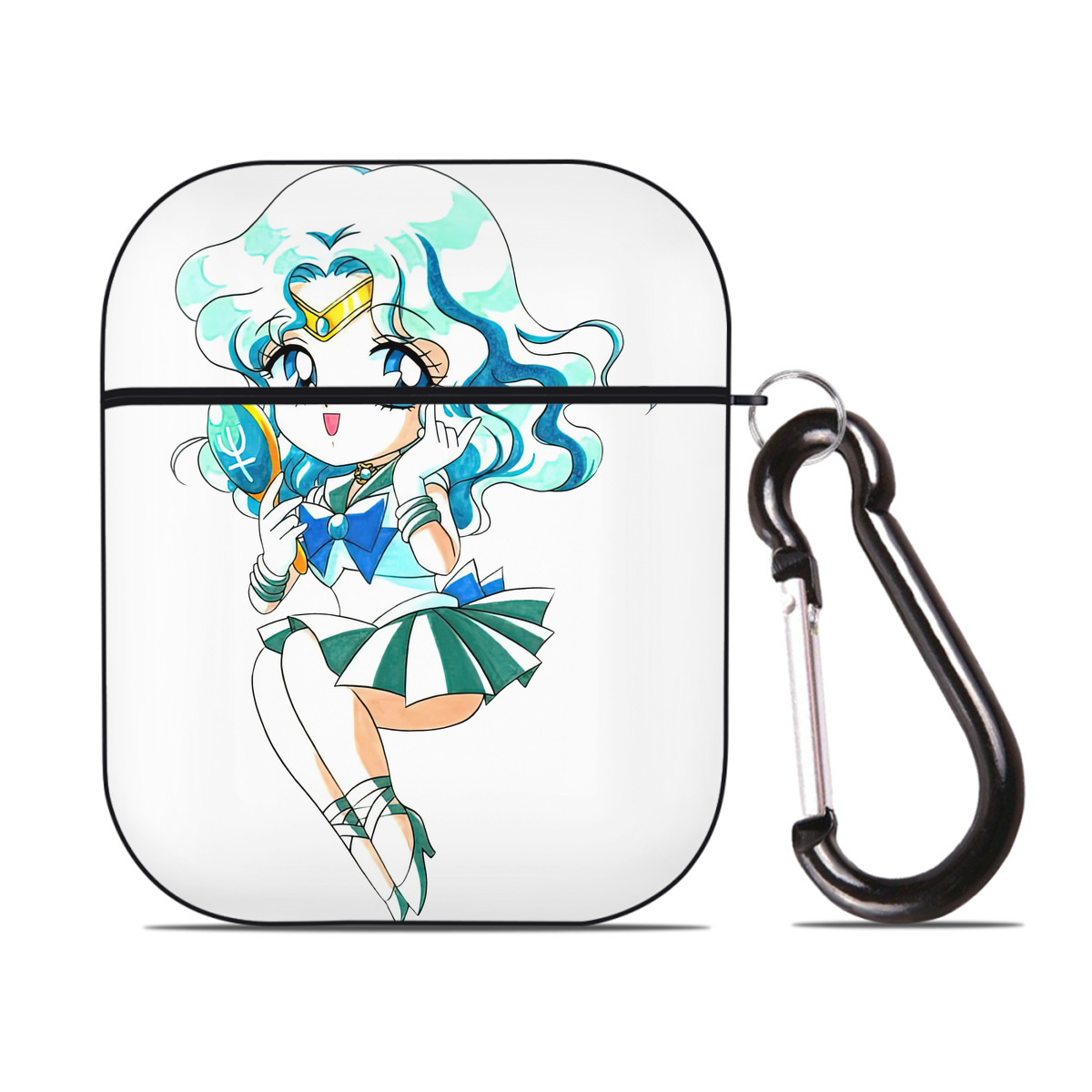 （画像用） 美少女戦士セーラームーン 海王 みちる（かいおう みちる） Sailor Moon Kaiou Michiru AirPods 第2世代保護ケース ハードシェル ブラック 耐衝撃・防指紋・カラビナ付き