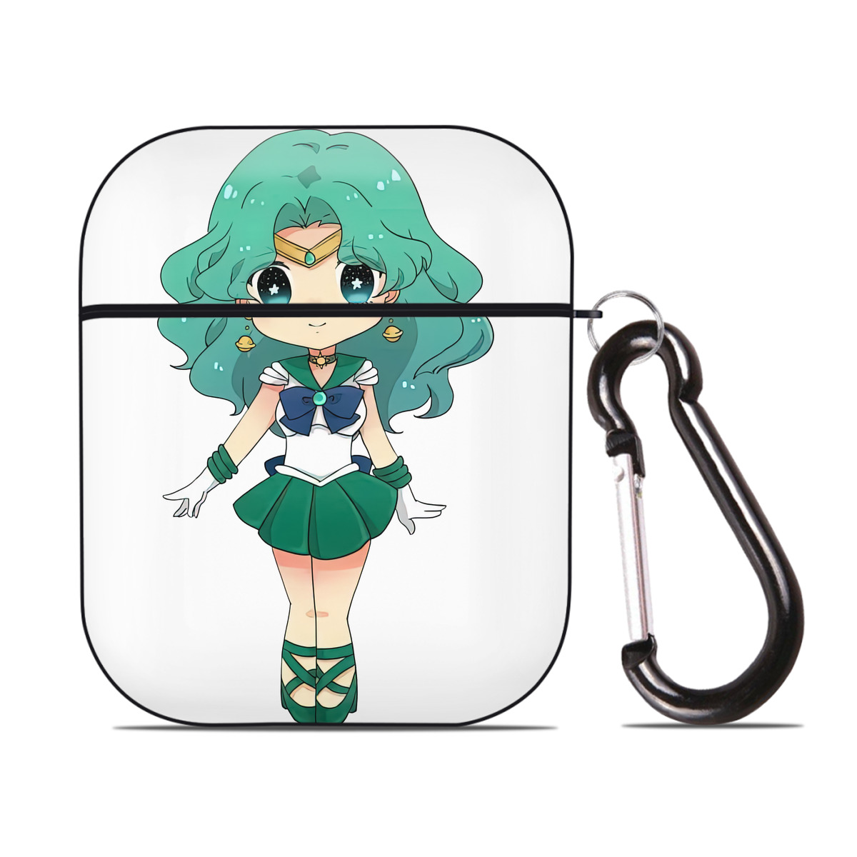 （画像用） 美少女戦士セーラームーン 海王 みちる（かいおう みちる） Sailor Moon Kaiou Michiru AirPods 第2世代保護ケース ハードシェル ブラック 耐衝撃・防指紋・カラビナ付き