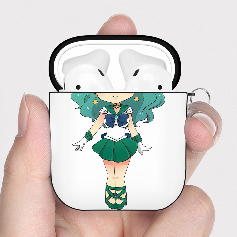 （画像用） 美少女戦士セーラームーン 海王 みちる（かいおう みちる） Sailor Moon Kaiou Michiru AirPods 第2世代保護ケース ハードシェル ブラック 耐衝撃・防指紋・カラビナ付き