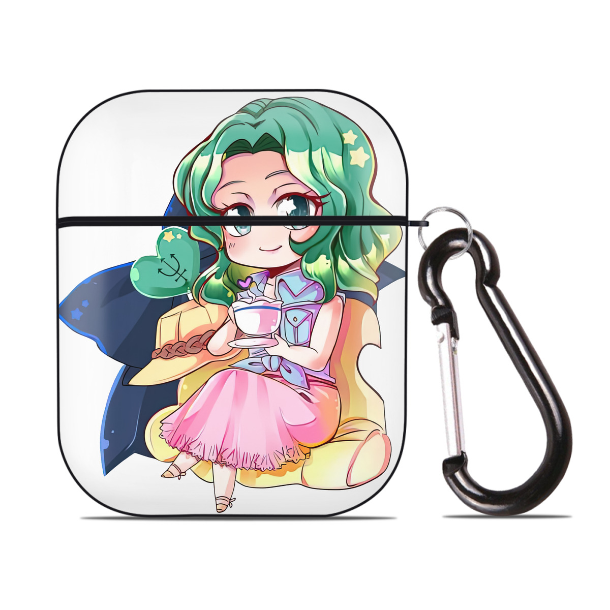 （画像用） 美少女戦士セーラームーン 海王 みちる（かいおう みちる） Sailor Moon Kaiou Michiru AirPods 第2世代保護ケース ハードシェル ブラック 耐衝撃・防指紋・カラビナ付き