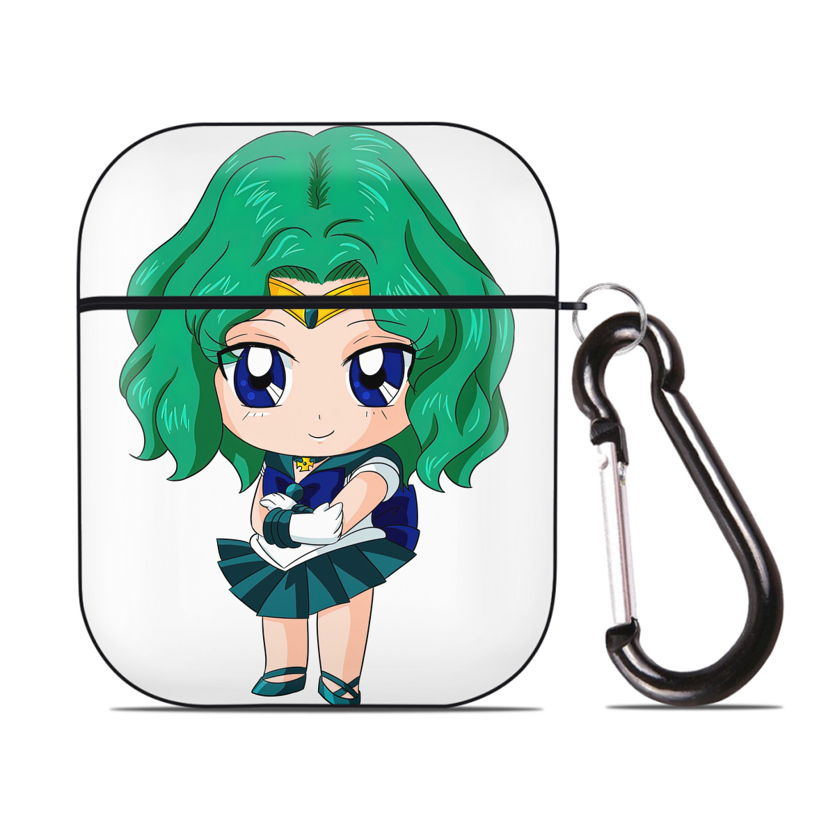 （画像用） 美少女戦士セーラームーン 海王 みちる（かいおう みちる） Sailor Moon Kaiou Michiru AirPods 第2世代保護ケース ハードシェル ブラック 耐衝撃・防指紋・カラビナ付き