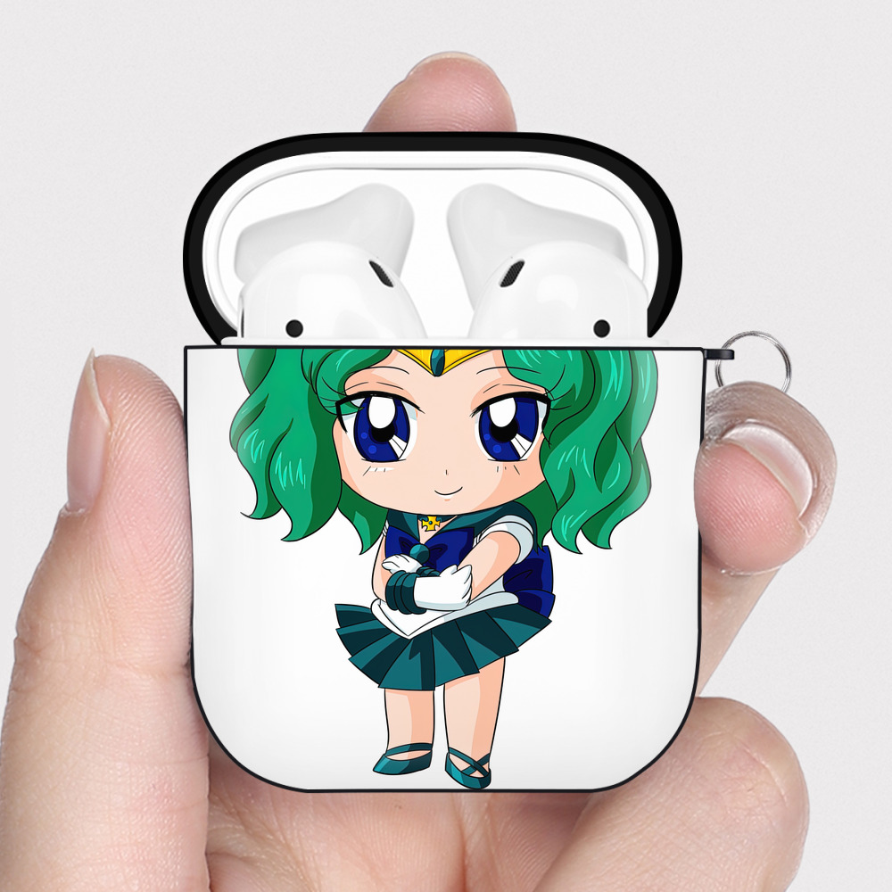（画像用） 美少女戦士セーラームーン 海王 みちる（かいおう みちる） Sailor Moon Kaiou Michiru AirPods 第2世代保護ケース ハードシェル ブラック 耐衝撃・防指紋・カラビナ付き