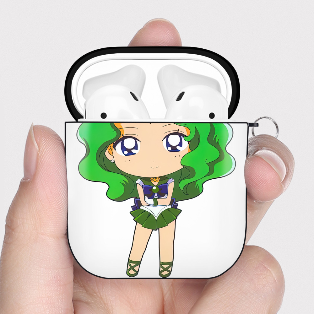 （画像用） 美少女戦士セーラームーン 海王 みちる（かいおう みちる） Sailor Moon Kaiou Michiru AirPods 第2世代保護ケース ハードシェル ブラック 耐衝撃・防指紋・カラビナ付き